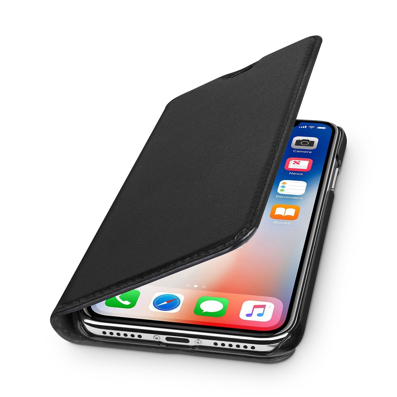 WIIUKAGenuine Leather Case - TRAVEL - for Apple iPhone X and XS Premium Wallet Slim Black Design Cover with Card Holder and Stand Function