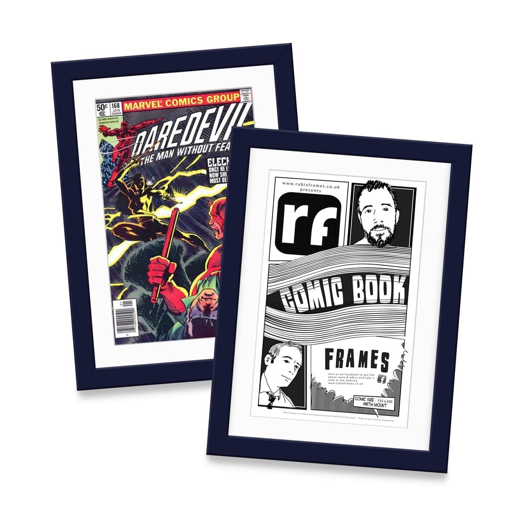 Comic Book Picture Frame - DARK BLUE - Quality Wooden Picture Frame with Acid Free Mount and Conservation Backing - Handmade to Order in England, Devon, UK by RUBIX FRAMES