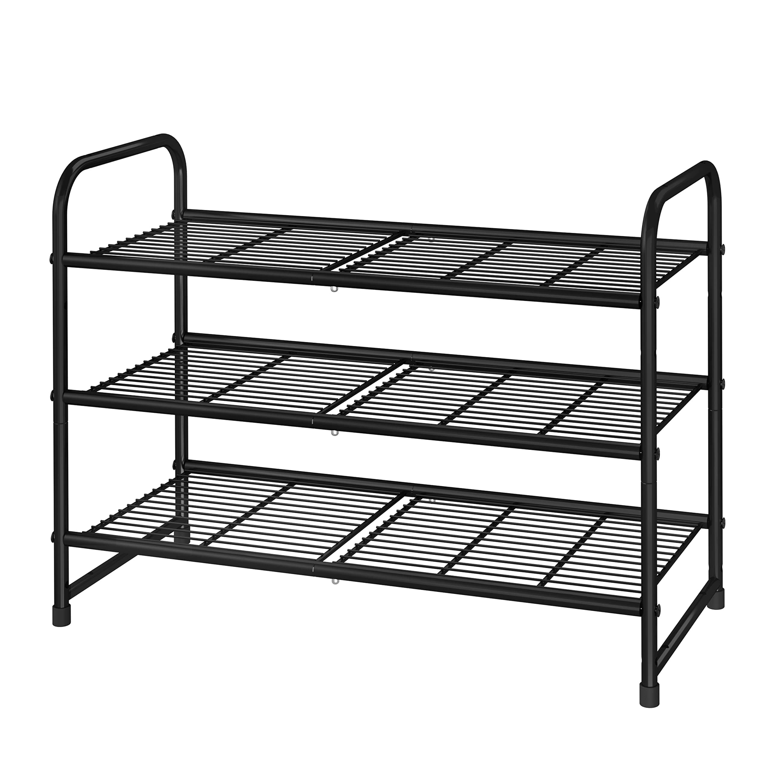 3-Tier Stackable Shoe Rack, Expandable & Adjustable Shoe Shelf Storage Organizer, Wire Grid, Black