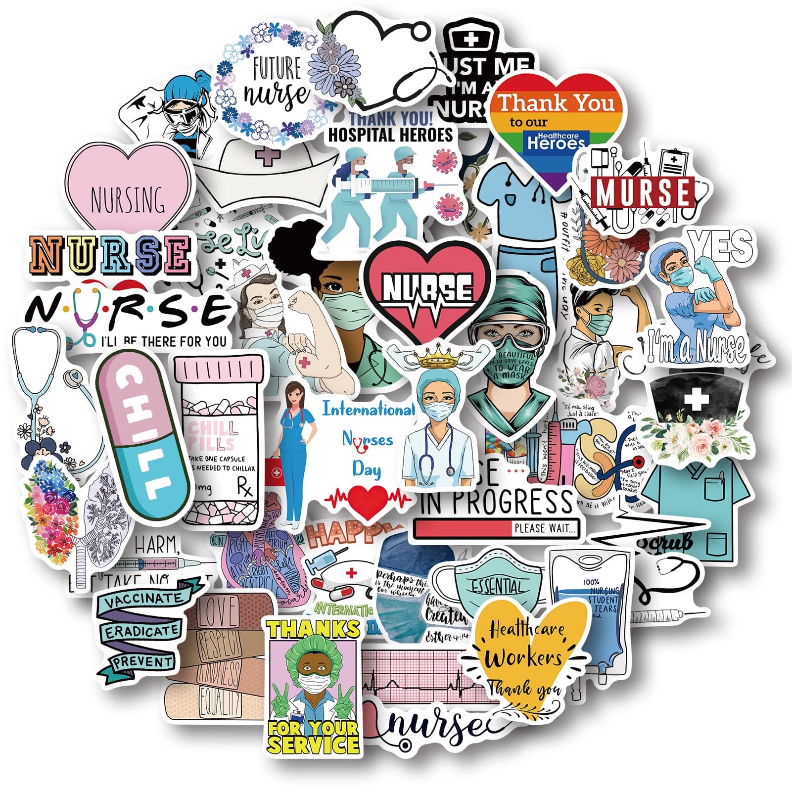 Aowplc 50 Pcs Nurse Stickers, Vinyl Nursing Stickers Decals for Laptops and Water Bottles, Nurse Accessories for Work