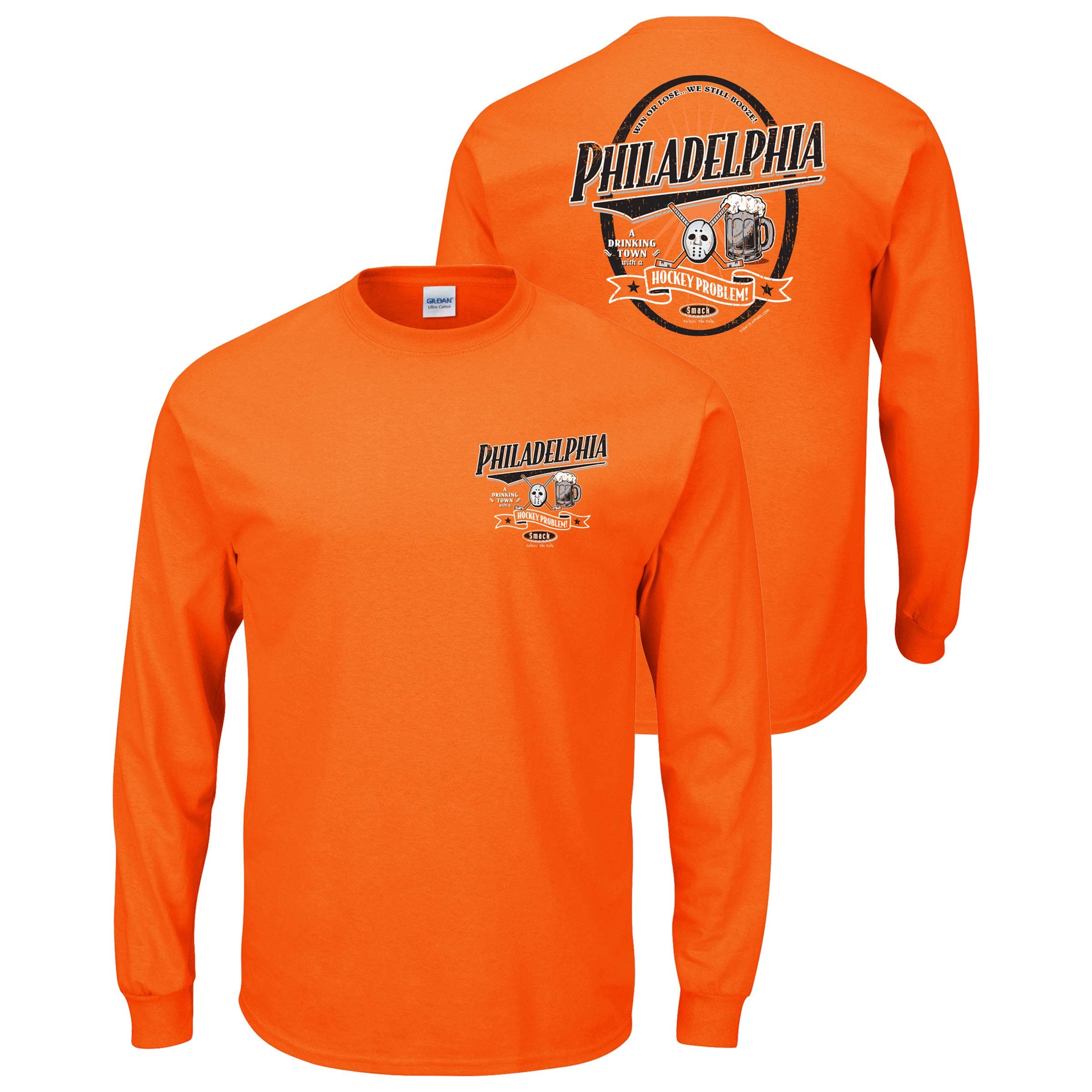 Smack ApparelPhiladelphia Hockey Fans. A Drinking Town with a Hockey Problem. Orange T-Shirt (Sm-5X) (Long Sleeve, Medium)