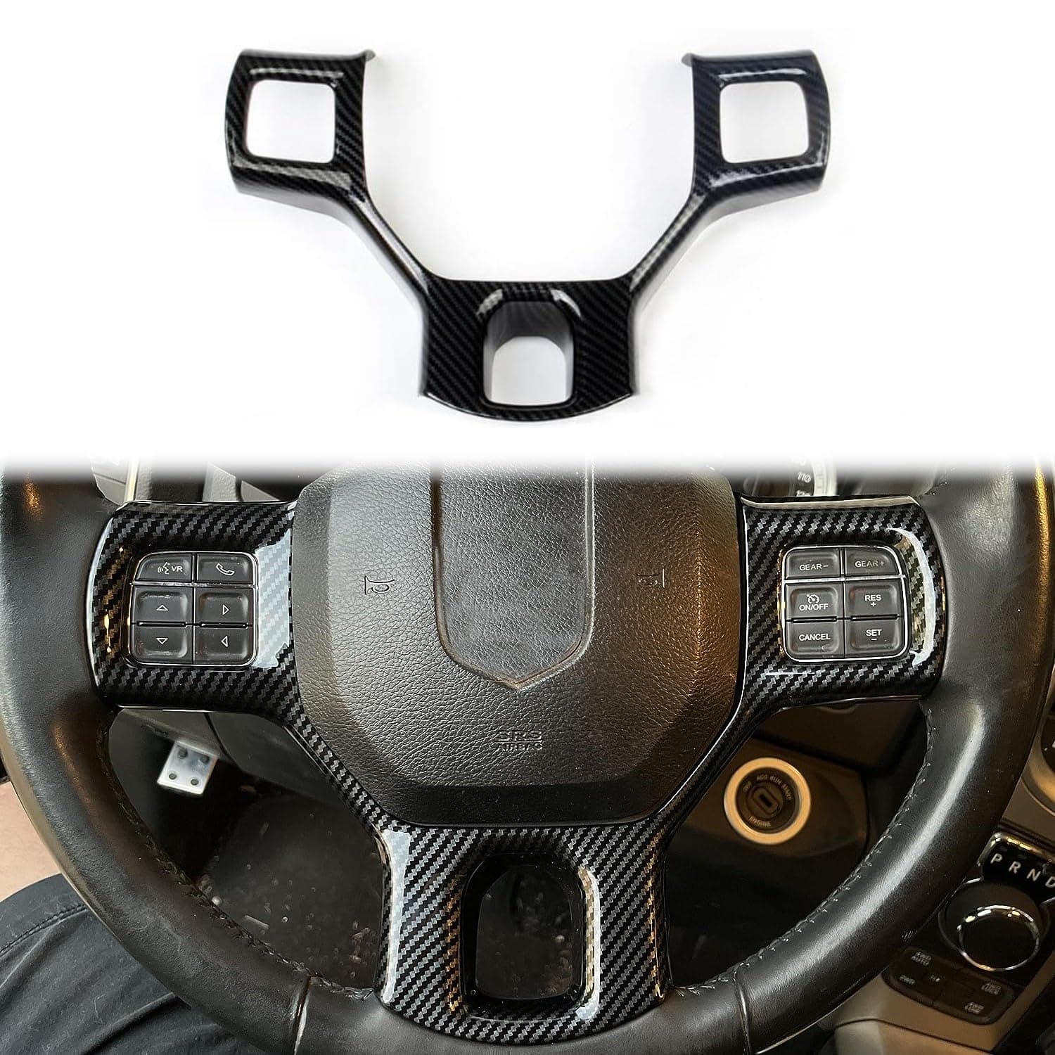 Steering Wheel Interior Cover Trim fit 2011-2018 Dodge RAM 1500 2500 3500 Accessories (Carbon Fiber Pattern)