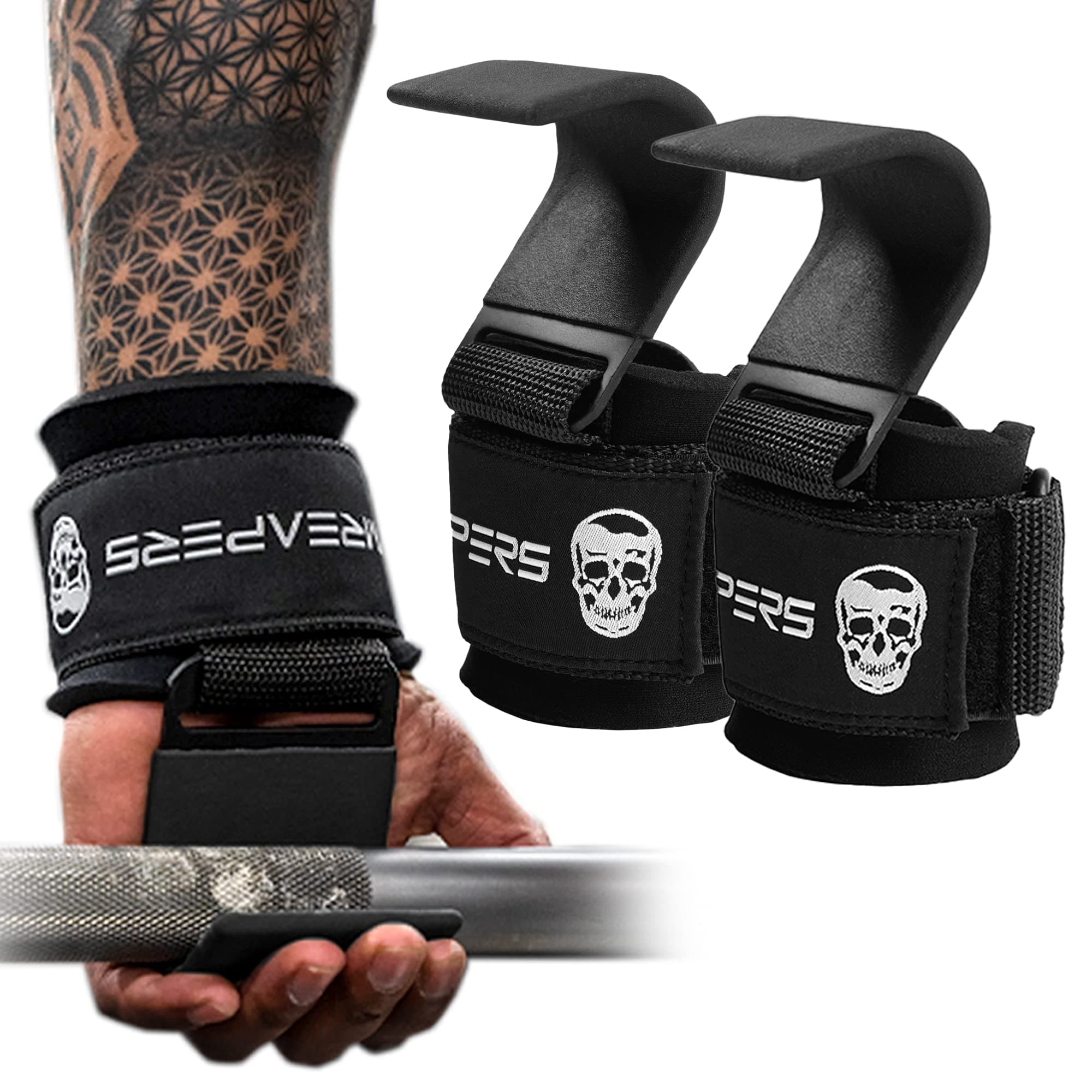 Weight Lifting Hooks (Pair), Heavy Duty Power Wrist Straps Hand Grip Support For Deadlifts, Pull Ups, Shrugs - Gym Gloves For Men and Women