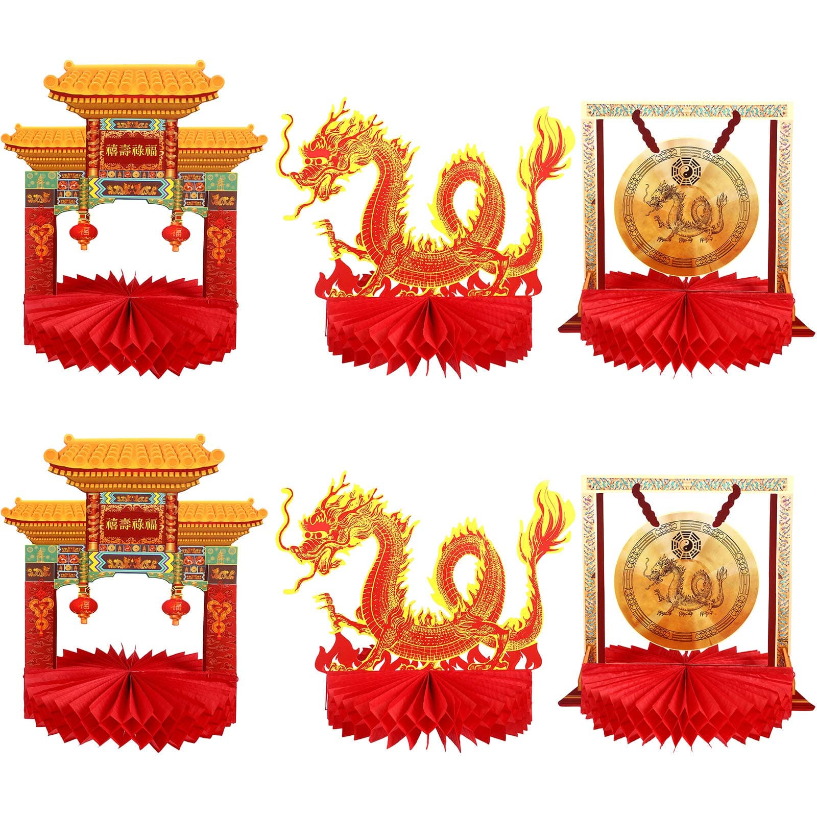 6 Piece Chinese New Year Party Decorations Asian Gong Centerpiece Asian Architecture Dragon Centerpiece for Chinese New Year Table Decorations Party Supplies Oriental Party Decorations Spring Festival
