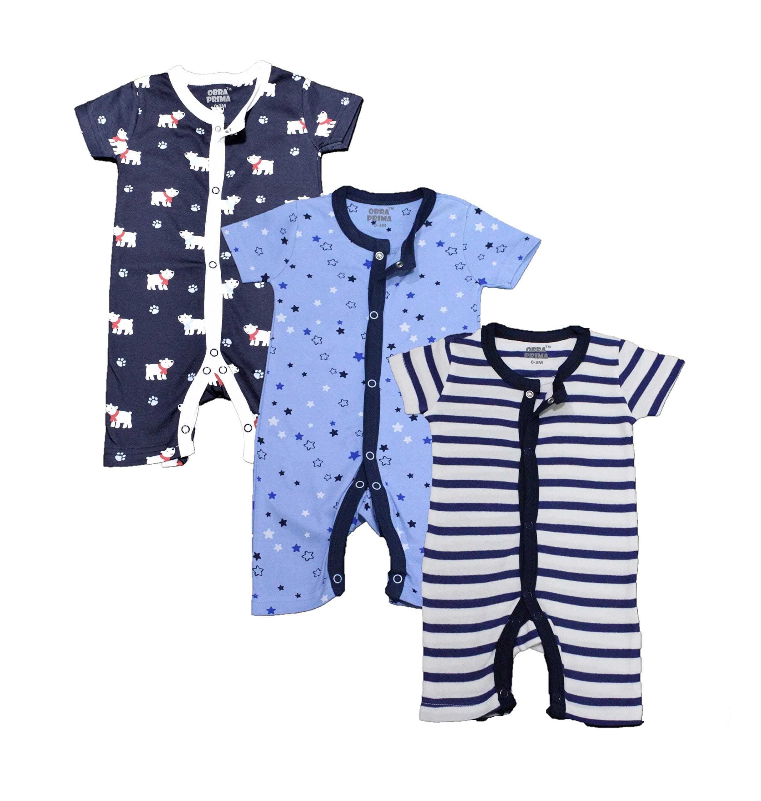 Obra PrimaPremium cotton Rompers/Sleepsuit/Jumpsuit/Night Suit for baby boys & baby girls, Newborn, infants pack of 3