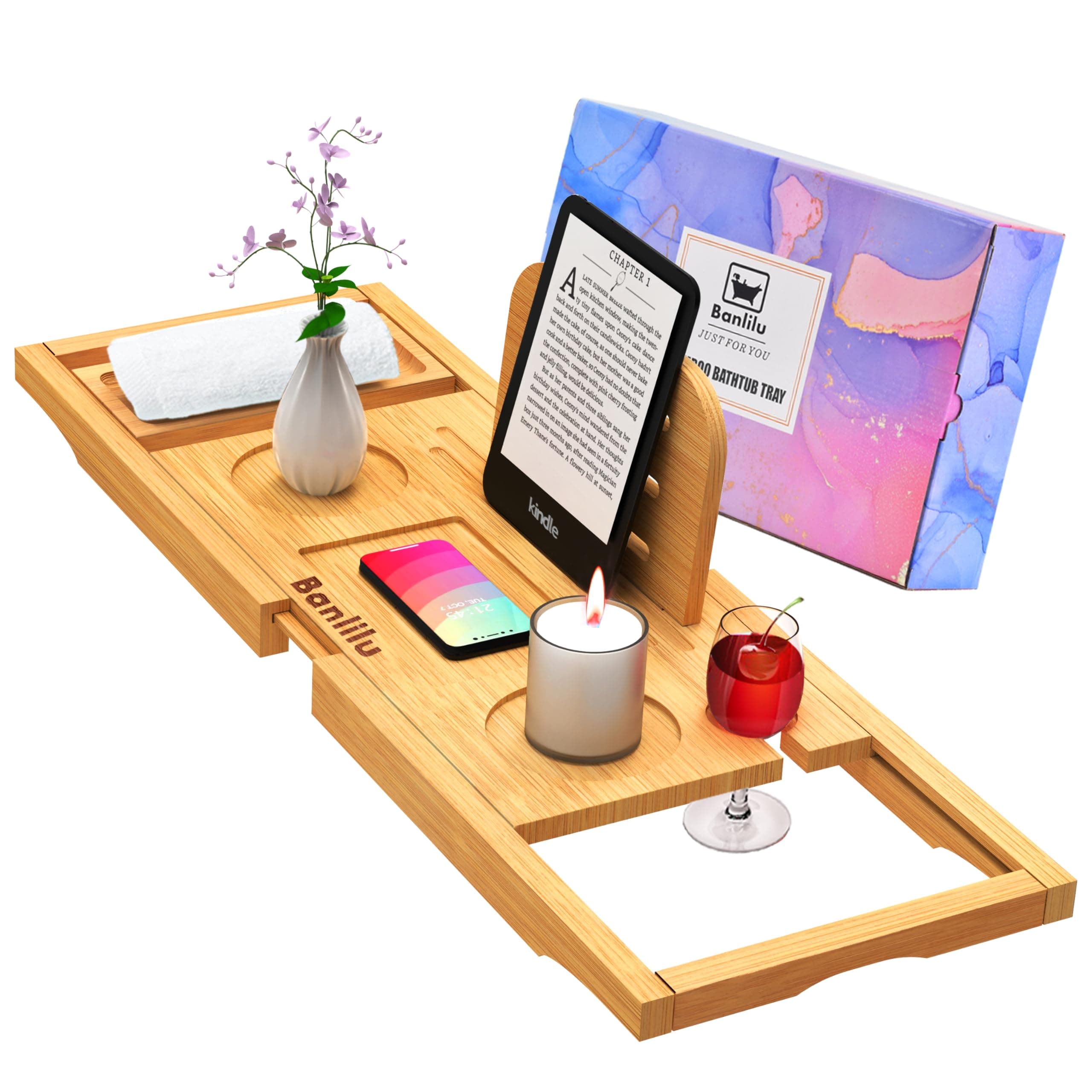 Luxury Bathtub Caddy Tray - Bath Tray - Bath Tub Tray Table for Bathtub - Bath Caddy Tray for Bathtub, Expandable Size, Fits Most Tubs