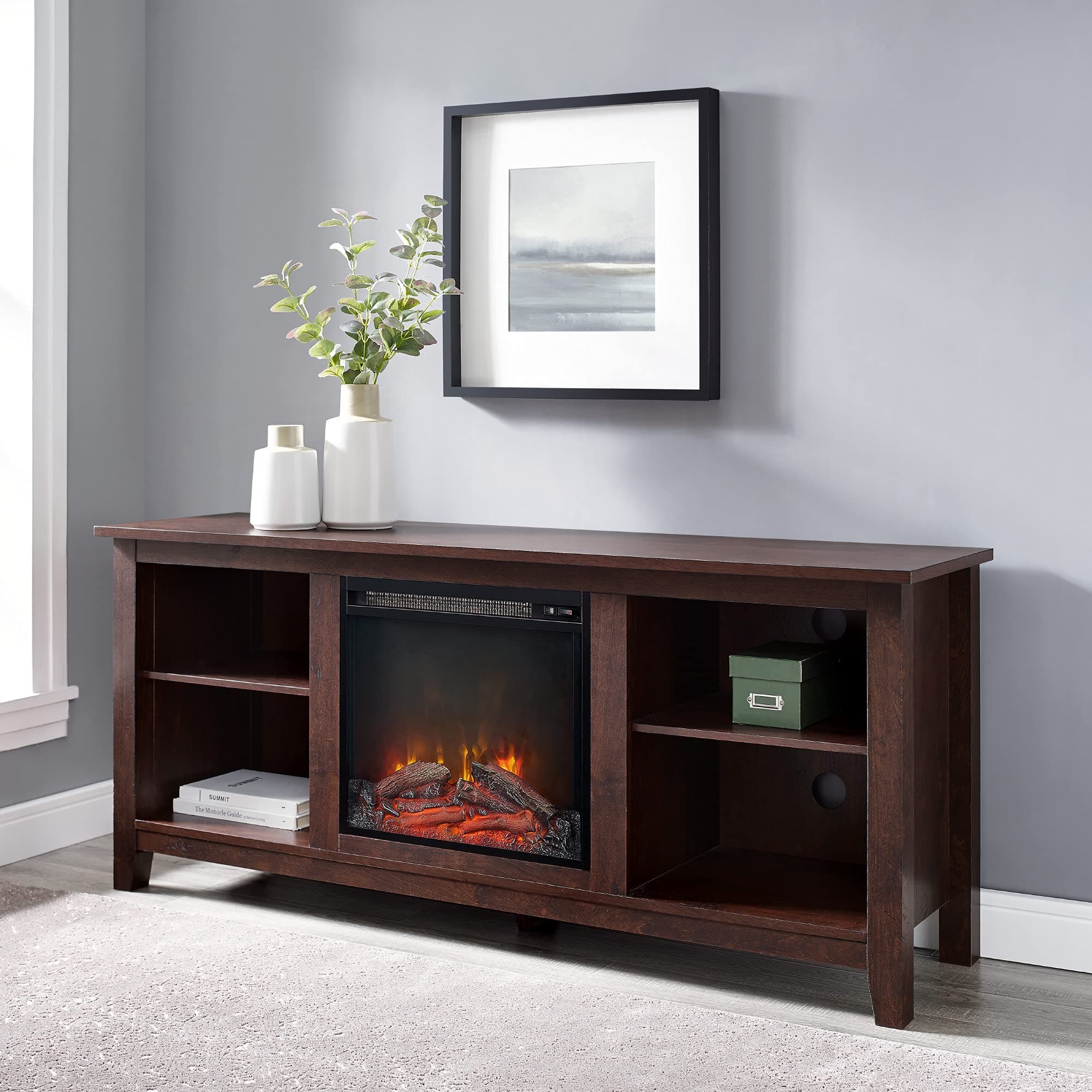 Home Accent Furnishings Lucas 58 Inch Fireplace Television Stand in Traditional Brown