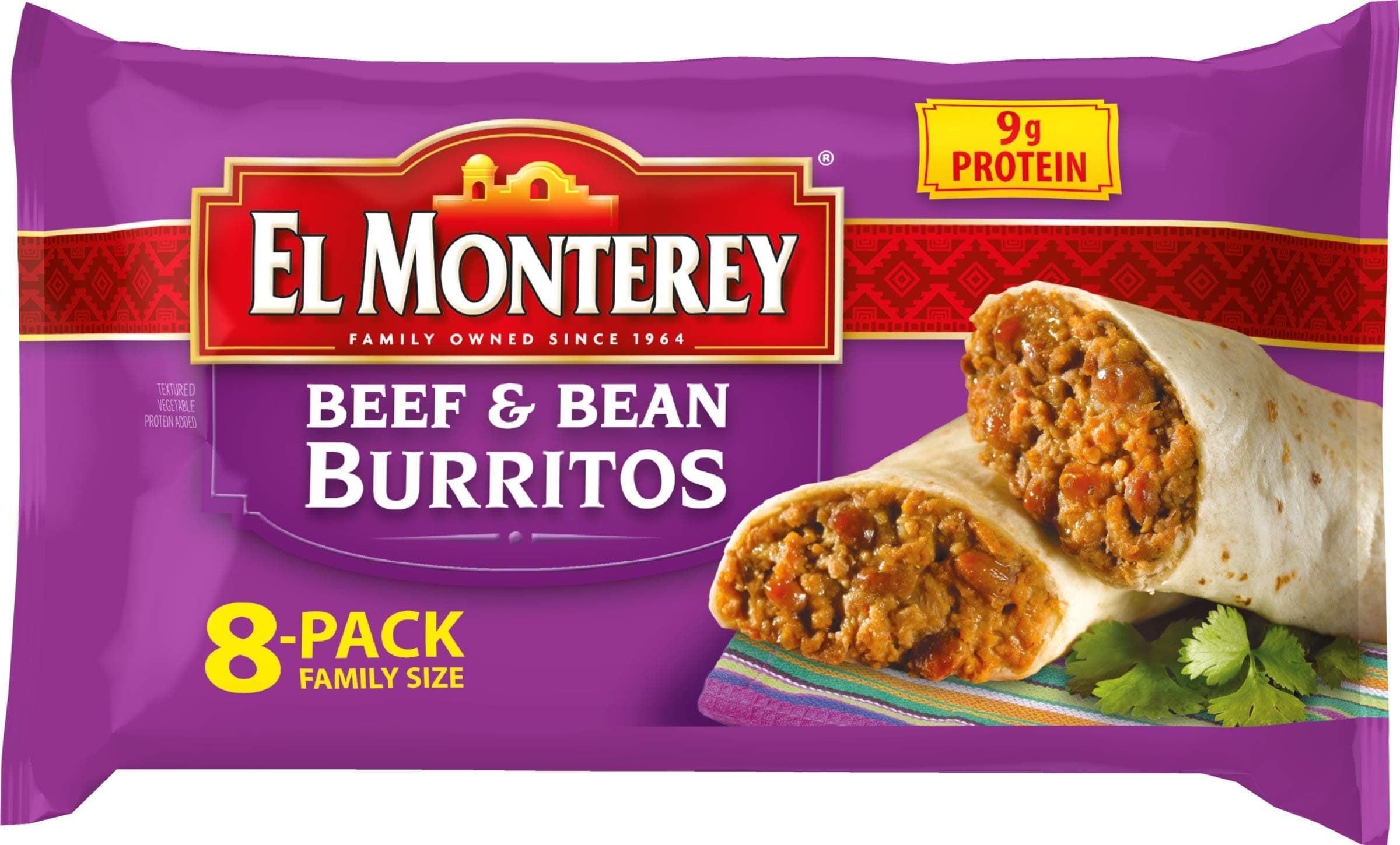 El Monterey Beef and Bean Burritos Made with Real Beef, 8 Ct Box