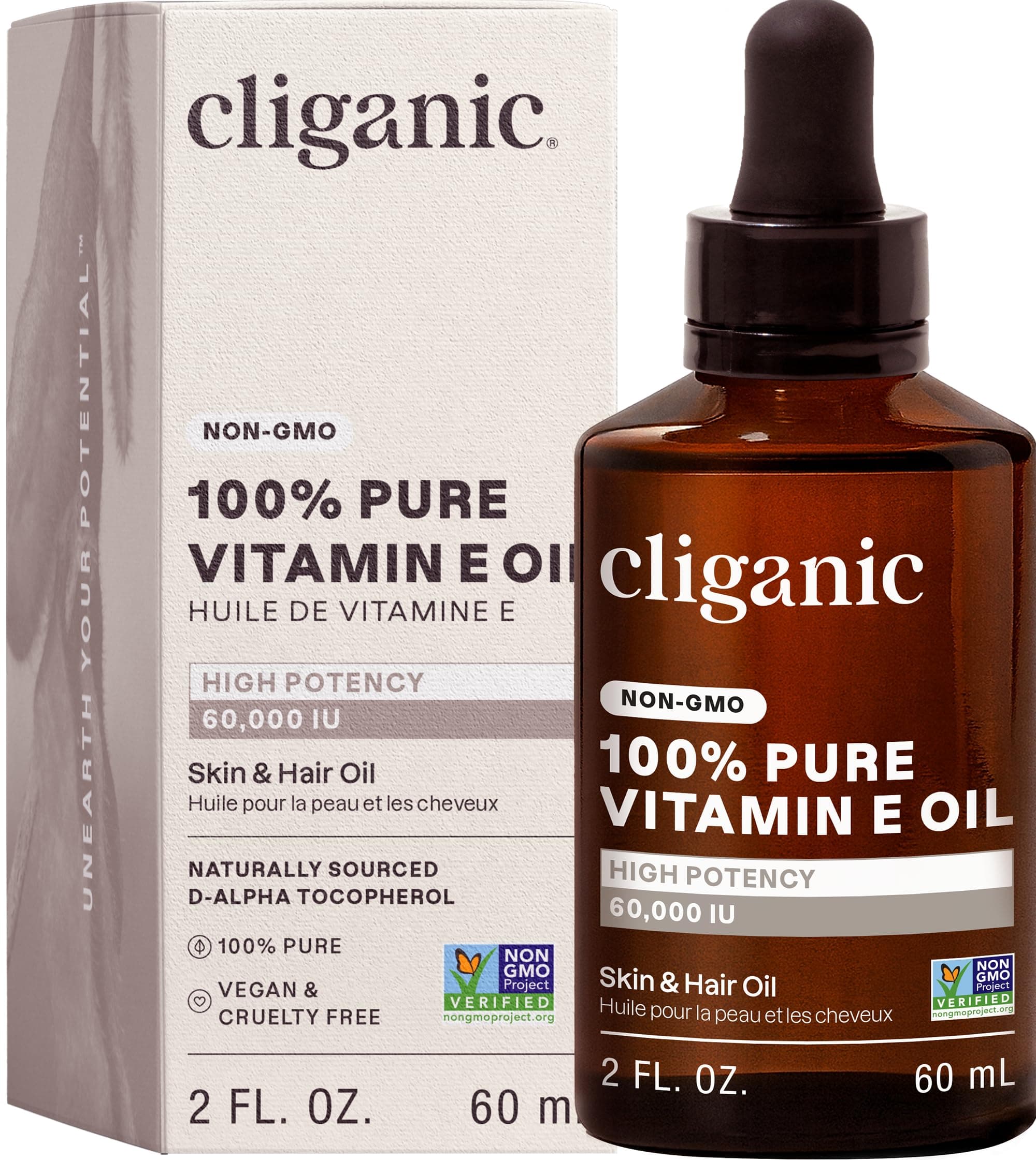 Pure Vitamin E Oil for Skin, Scars, Hair & Face - 60,000 IU, Non-GMO Verified | Natural D-Alpha Tocopherol