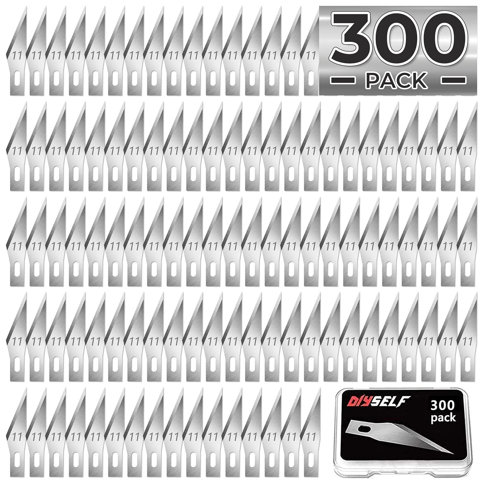 - DIYSELF 300 PCS Exacto Knife Blades 11, High Carbon Steel Exacto Blades, Craft Knife Blade, #11 Exacto Knife Refill Blade with Storage Case for Scrapbooking, Stencil