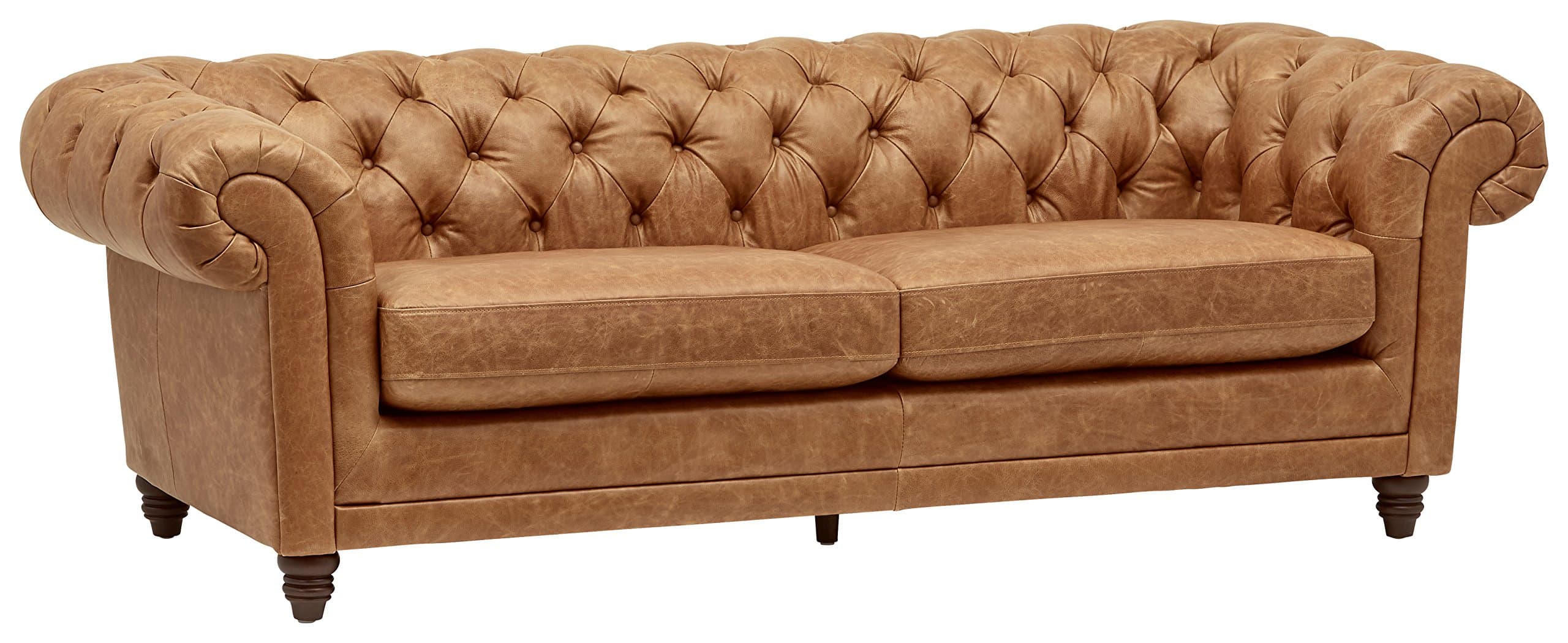 Amazon Brand - Stone & Beam Bradbury Chesterfield Tufted Leather Sofa Couch, 93", Cognac