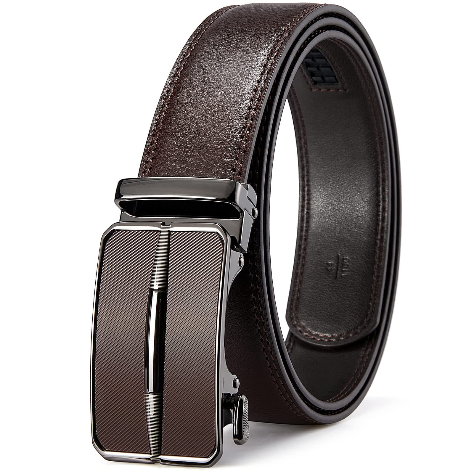 Mens Belt Leather Ratchet Belt For Men Dress and Casual with Adjustable Buckle, Trim to Fit