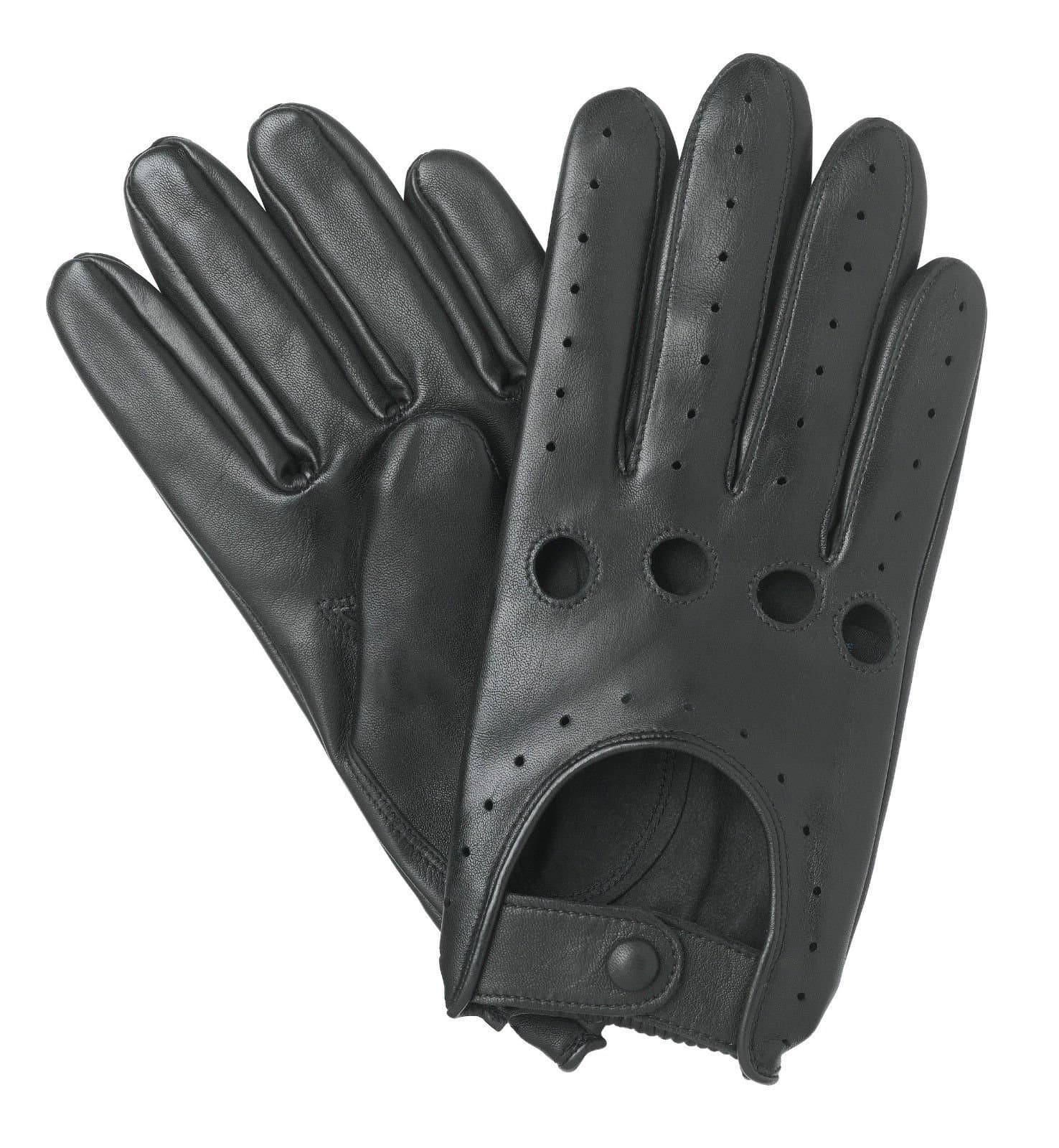 MENS DRIVING GLOVES (502) SLIM FIT CHAUFFEUR LAMBSKIN LEATHER DRESS FASHION MOTOR BIKE GLOVE VINTAGE STYLE (BLACK, MEDIUM)