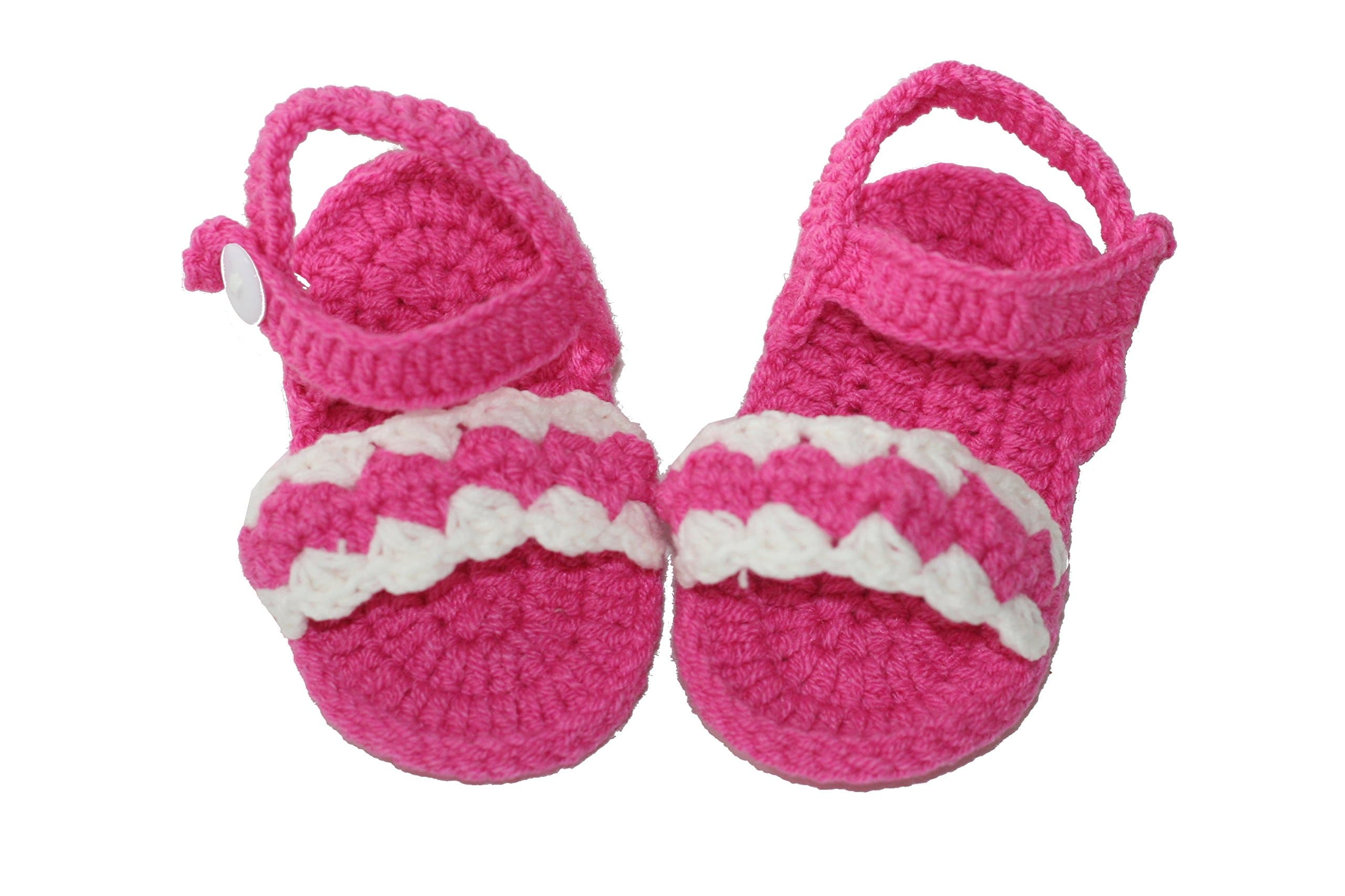Handmade Crochet Baby Sandals (6-9M, Hot Pink / White Trim)