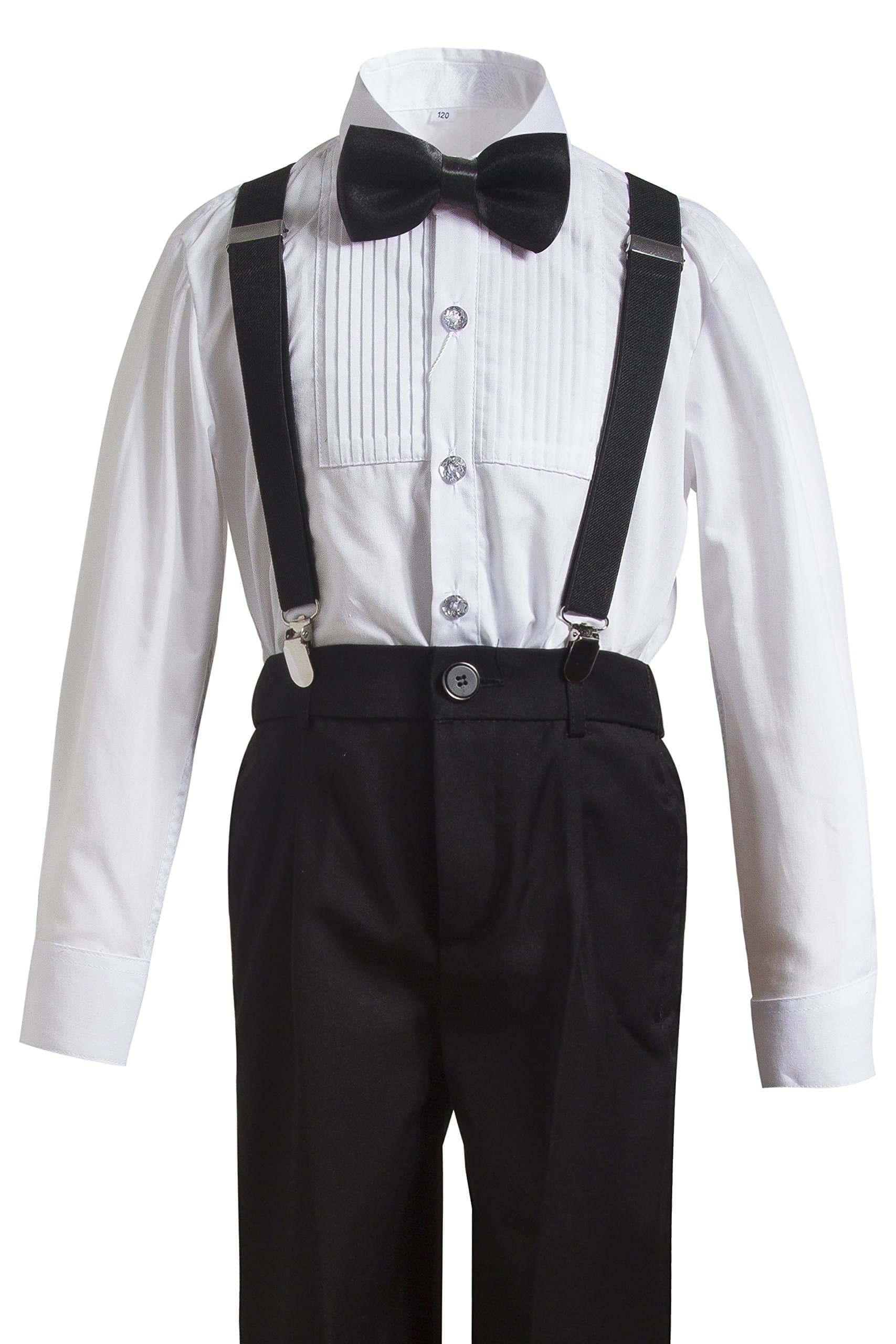 Gele Boy 4 Pieces Suspender Trousers Formal Wear,Shirt+Pants+Straps+Bow Tie (4T, Black)