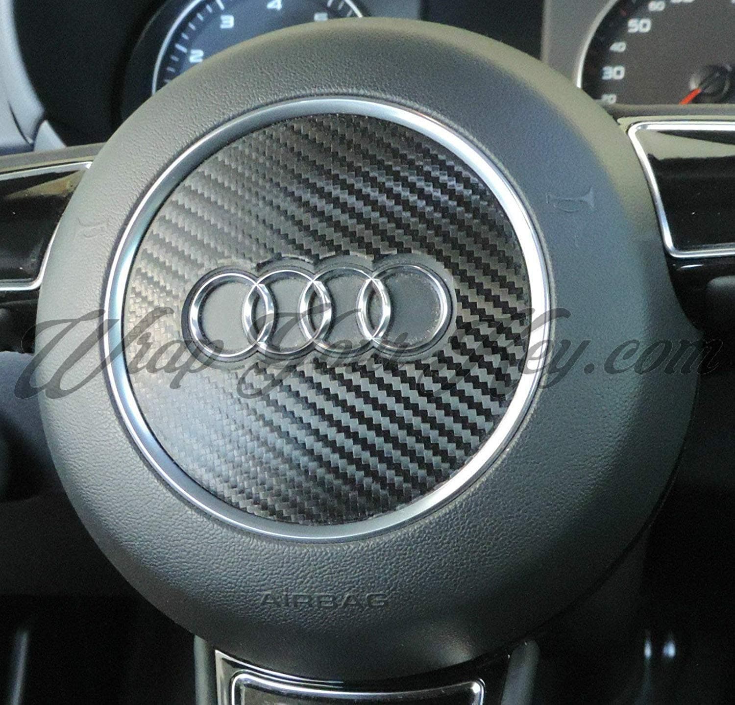 SuperWrappz Black Carbon Fiber Airbag Steering Wheel Wrap S RS A1 A3 A4 A5 A6 A8 TT Q3 Q5 Q7 Vinyl Overlay Sticker