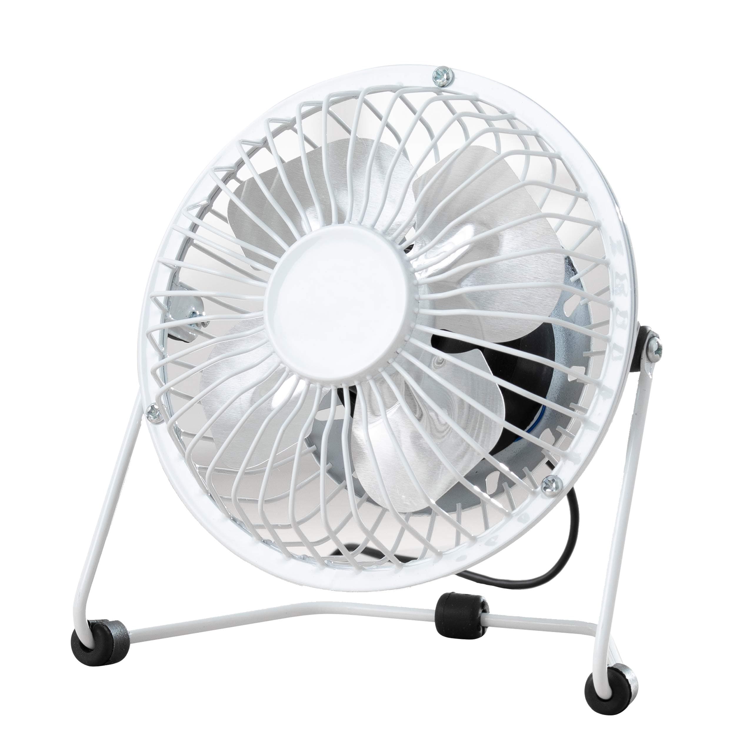 Fine Elements COL1263 4-Inch Desk Fan, USB Desk Fan, Four Aluminium Blades, Sturdy Trapezia Base, Portable 2.5W Table Fan for Home or Office Use, Easy to Use, Ideal Cooling While at Work - White
