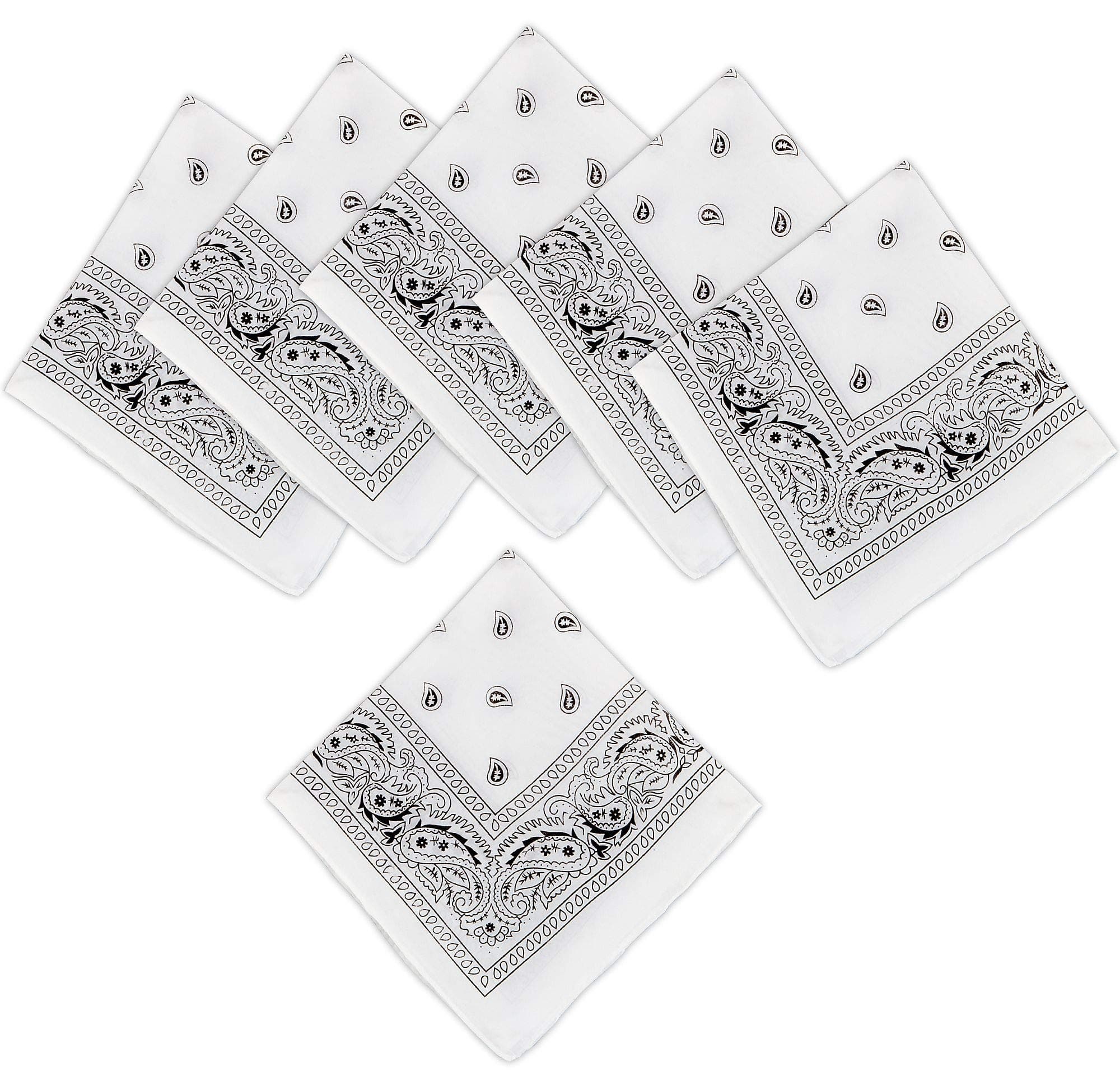 Party City Bandanas, 10 Count, White Paisley Print, Reusable Washable Head Wrap Face Covering for Outdoor Activities