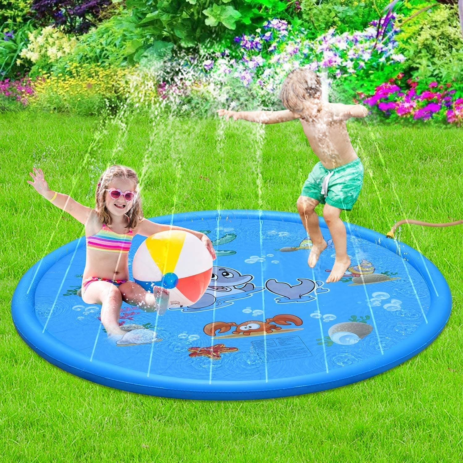 Sprinkle Splash Play Mat - 68" Water Sprinkler Kiddie Outdoor for Toddlers Kids Children Infants Perfect Inflatable Summer Water Toys Sprinkler pad (Style A)