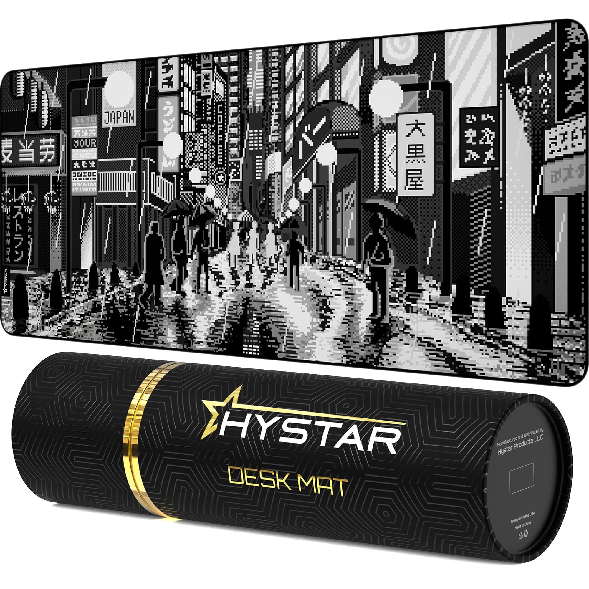 Hystar Extended Gaming Mouse Pad | XXXL 45" x 20" | 5mm Thick, Waterproof Surface, Smooth Polyester Fabric, and Natural Rubber Base | Retro Tokyo (Black and White)