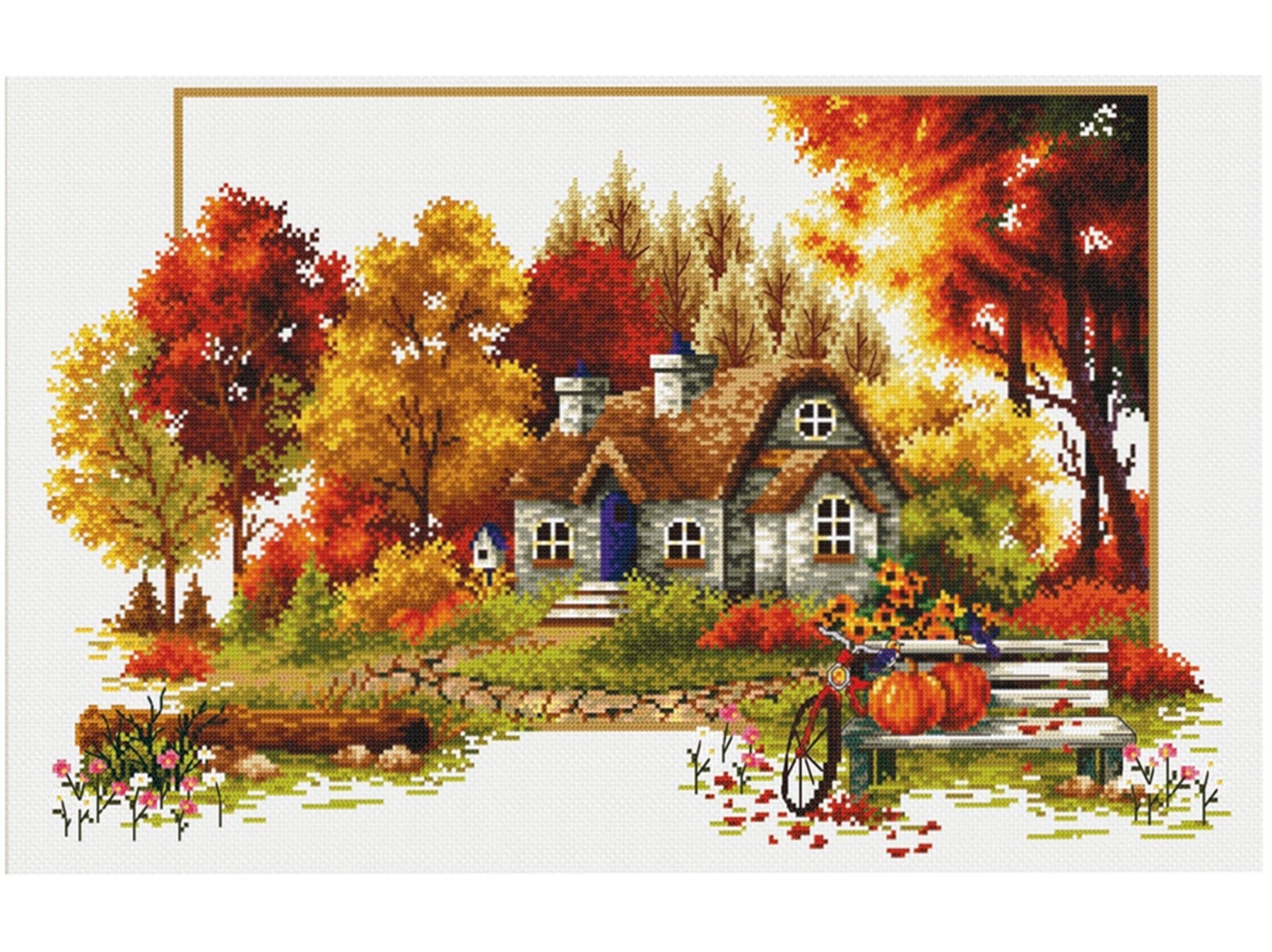 TINMI ATRS DIY Stamped Cross Stitch Landscape Kits Thread Needlework Embroidery Printed Pattern 11CT Home Decoration Four Seasons (Autumn)