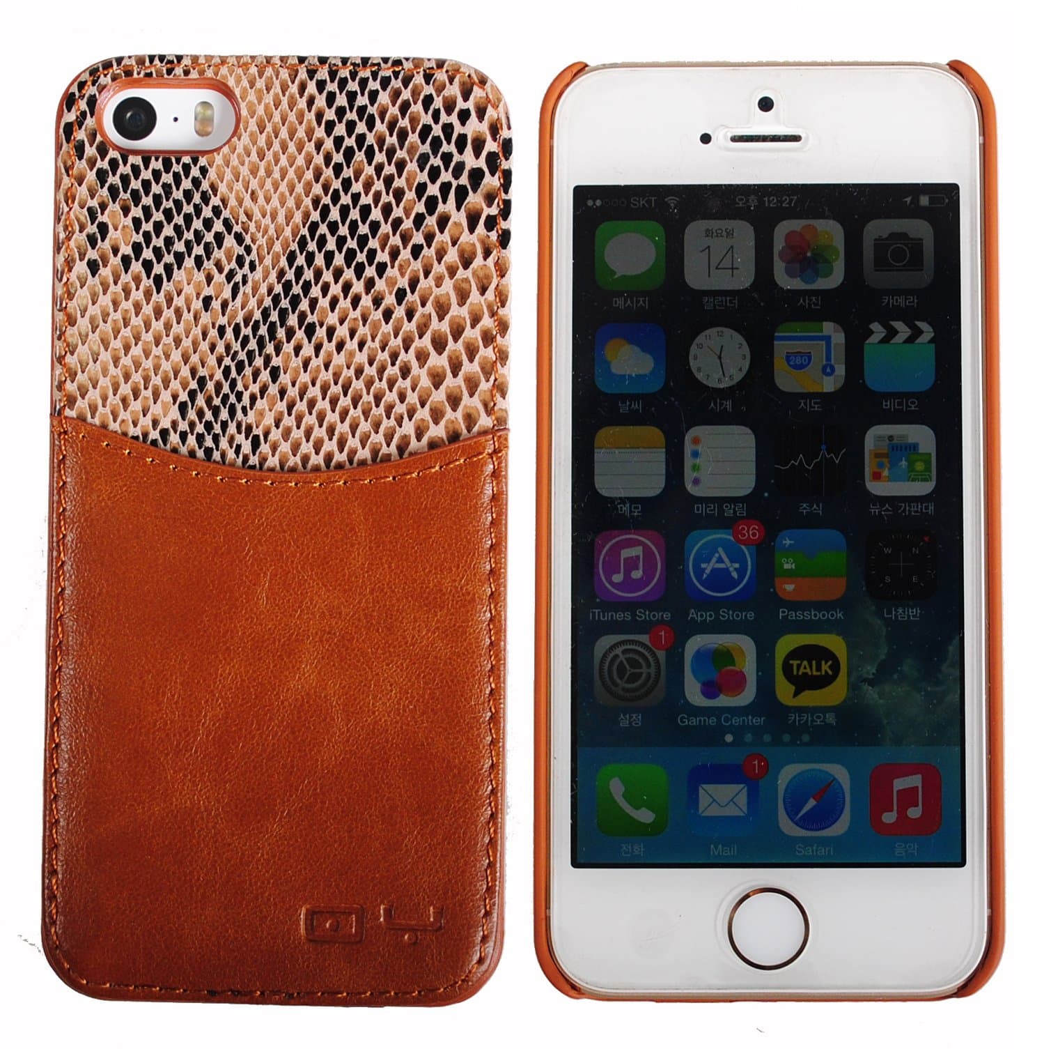 [Dark Brown] [Twotone Snake Skin] ip5 Genuine Leather Card Slot [Back Pocket] Rigid Case Cover For Apple iphone 5/5S