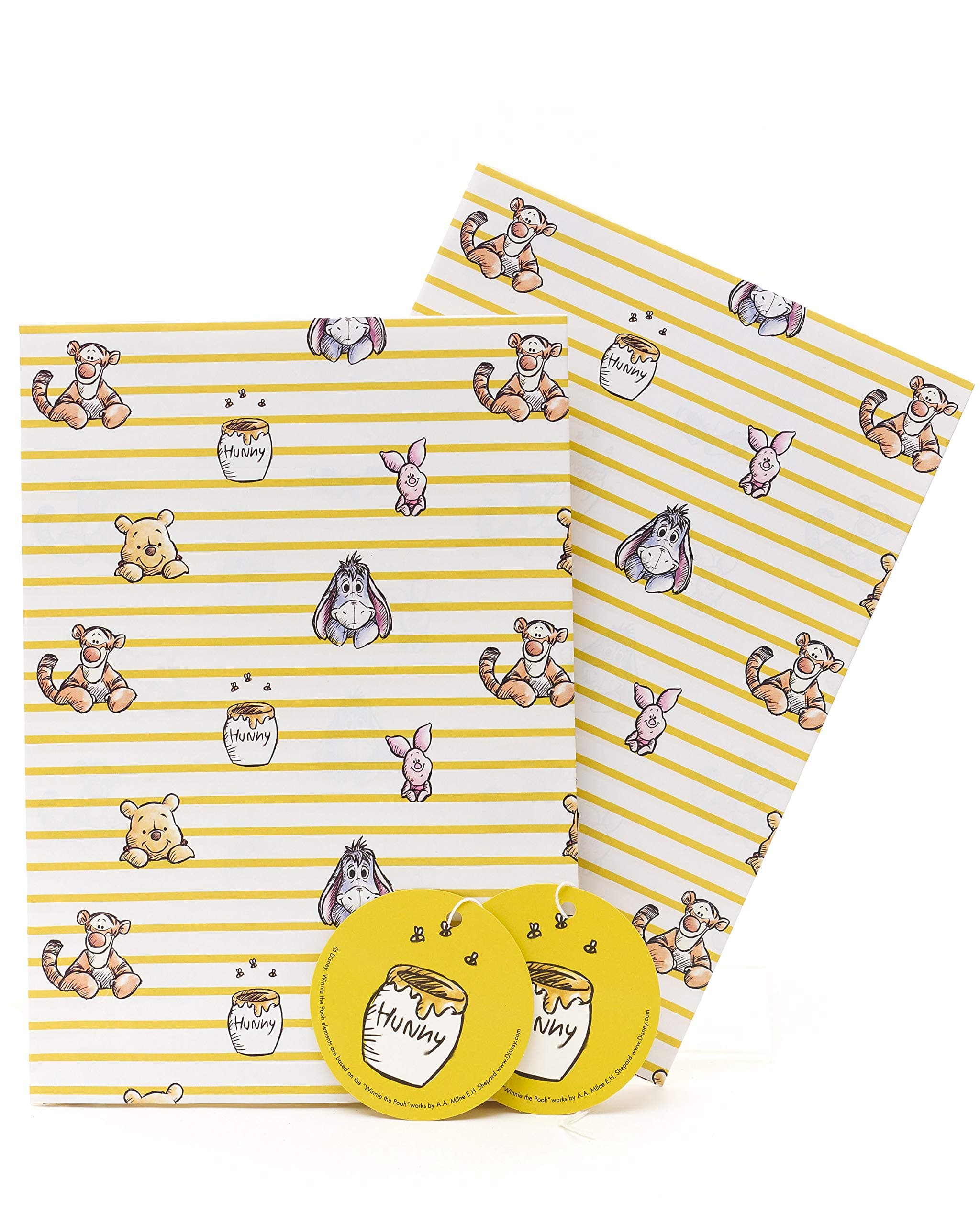 UK Greetings Birthday Gift Wrapping Paper Kids - Wrapping Paper Sheets for Kids, Wrapping Paper Birthday, Winnie The Pooh Wrapping Paper; Winnie The Pooh Gifts - 2 Sheets & 2 Tags