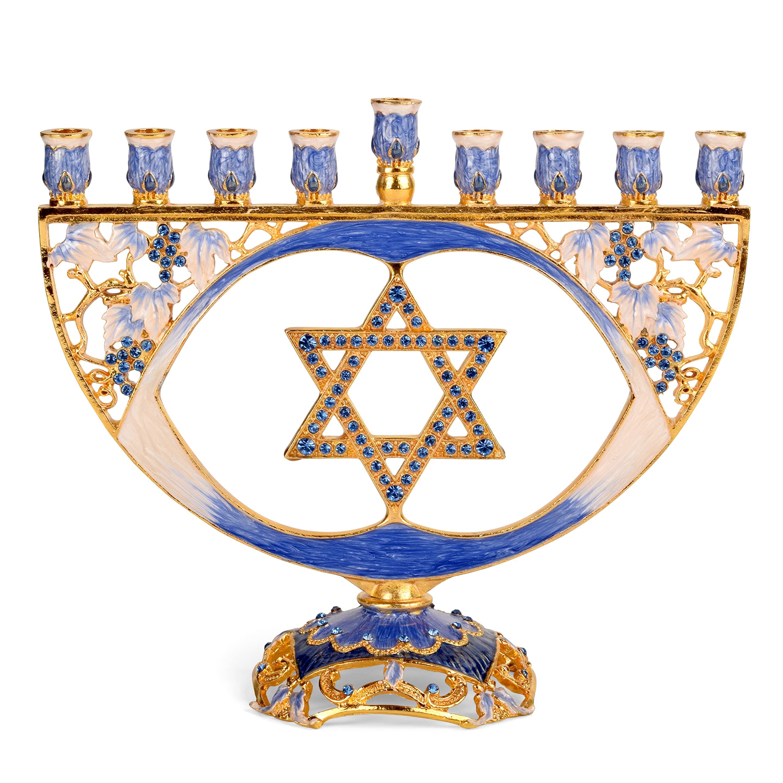 Hanukkah Menorah - Fits All Standard Chanukah Candles - Modern Jeweled Candle Menorahs for Chanukah - Blue Traditional Star - Ner Mitzvah