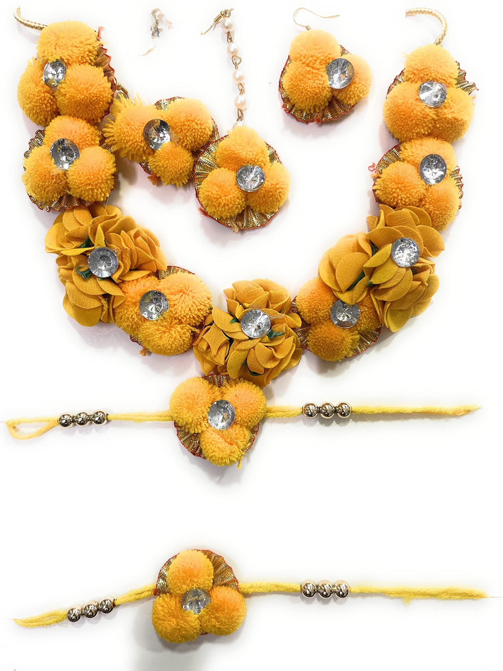 AGAAS ENTERPRISES Gota & Fabric Necklace Set With Earrings, Maang Tika And Bracelet for Women (Pink)