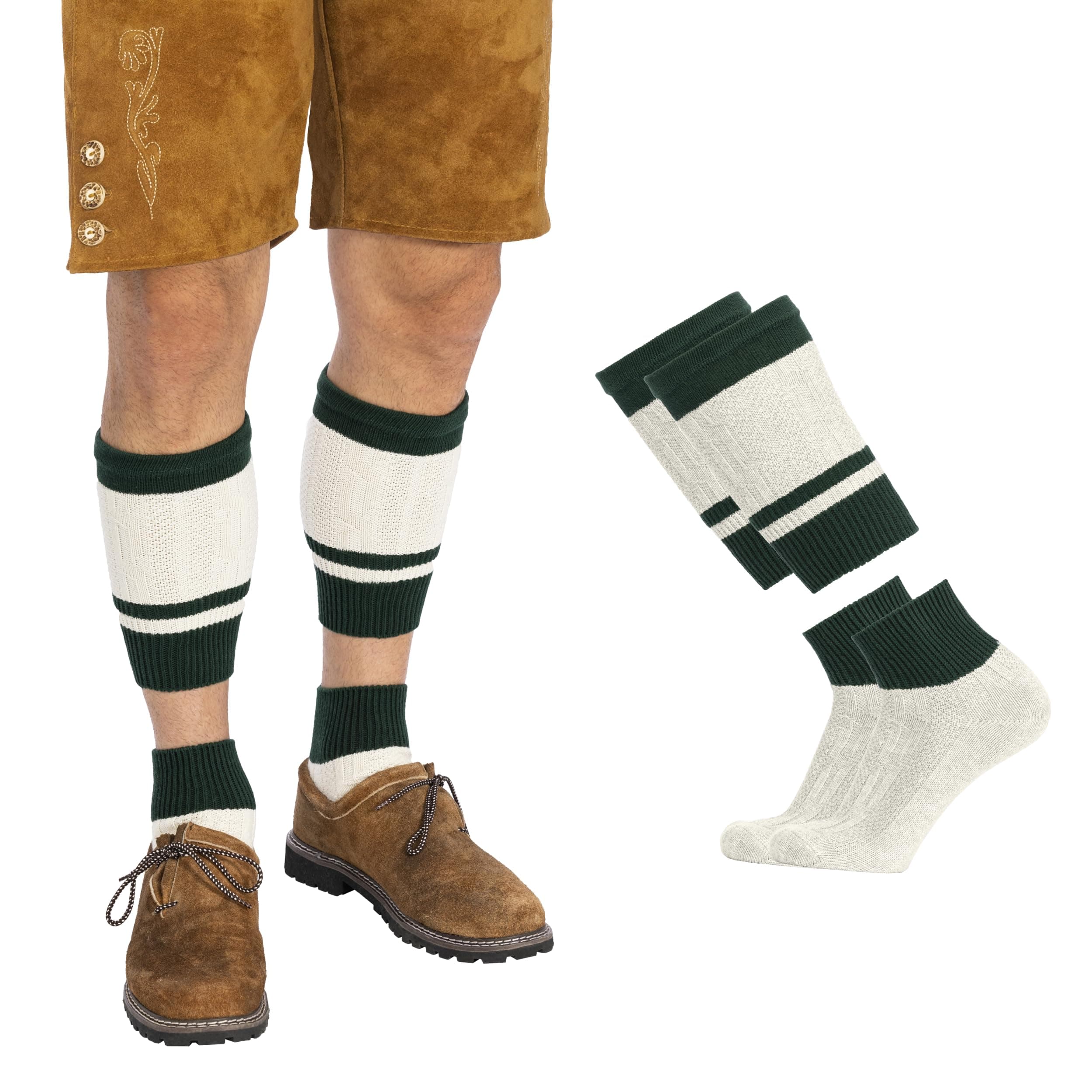 Lederhosen Socks Men - German Oktoberfest Socks for Men - Loferl Bavarian Socks - Octoberfest High Knee Wool, Green White, Large