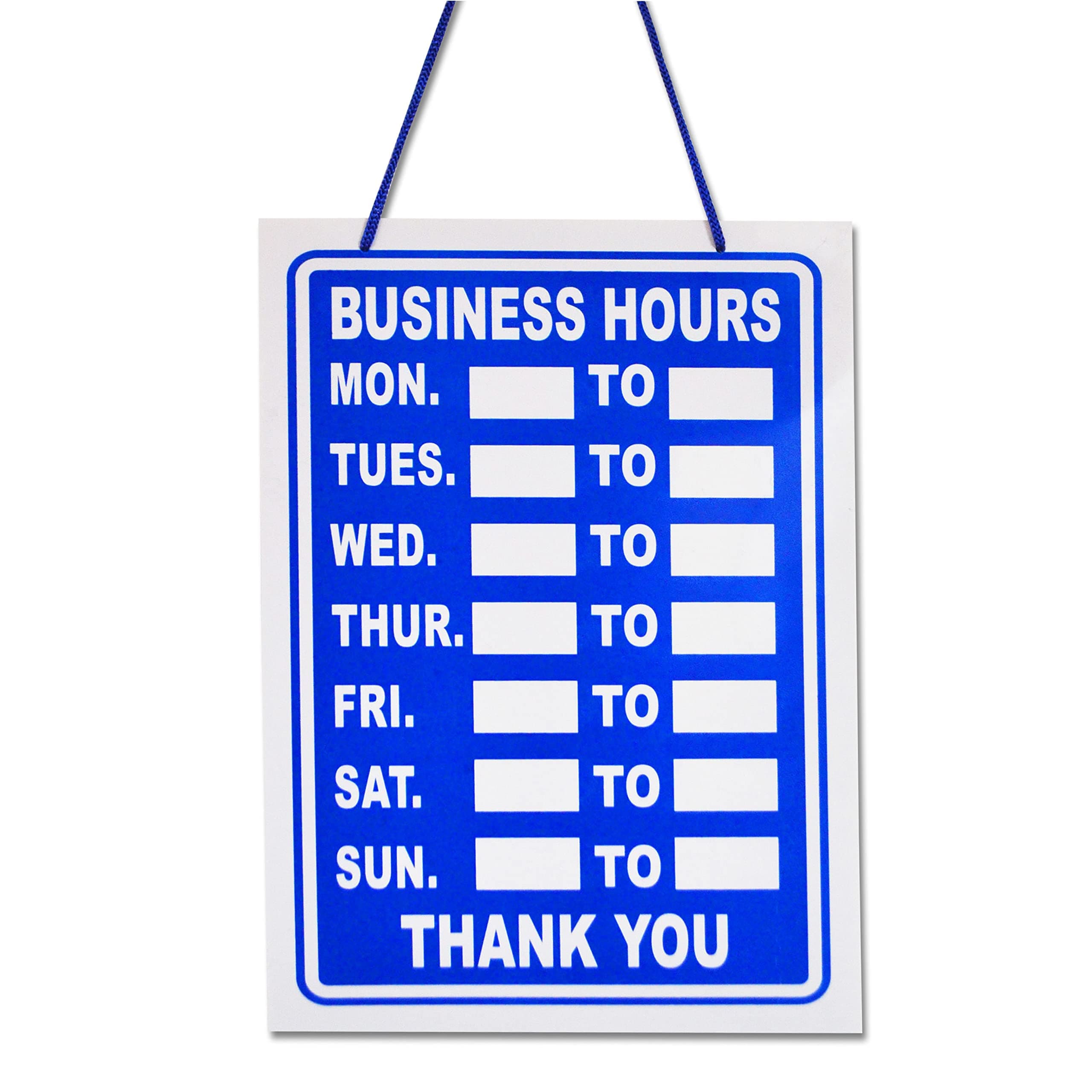Business Hours Sign Blue High Contrast Hanging Opening Closing Times Shop Door Notice