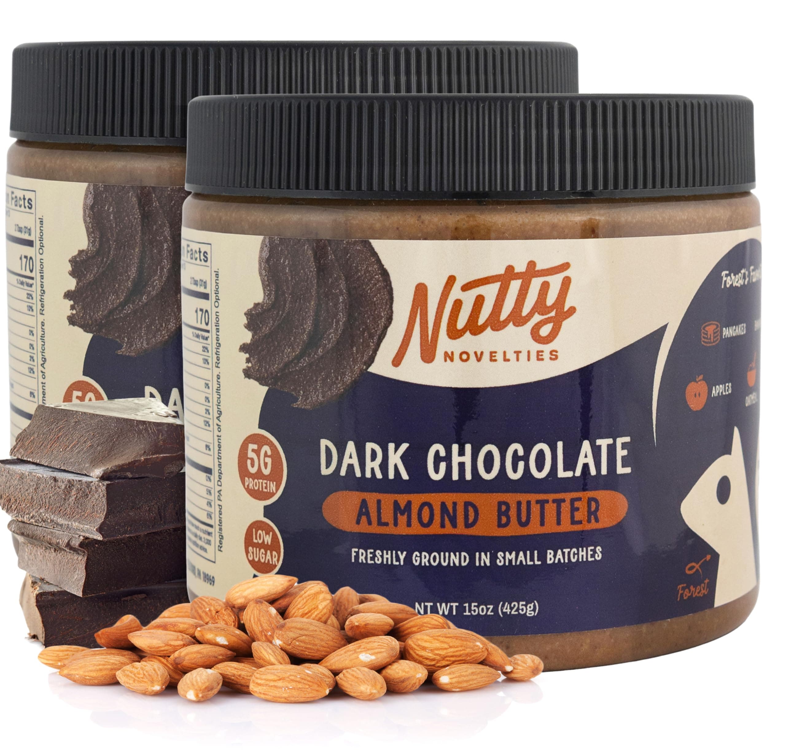 Nutty Novelties Gourmet Dark Chocolate Almond Butter for Toast, Smoothies, and Baking - High Protein & Healthy, Keto & Paleo Friendly - Non-GMO, No Artificial Ingredients - Creamy Nut Butter - 2 x 15 Ounces
