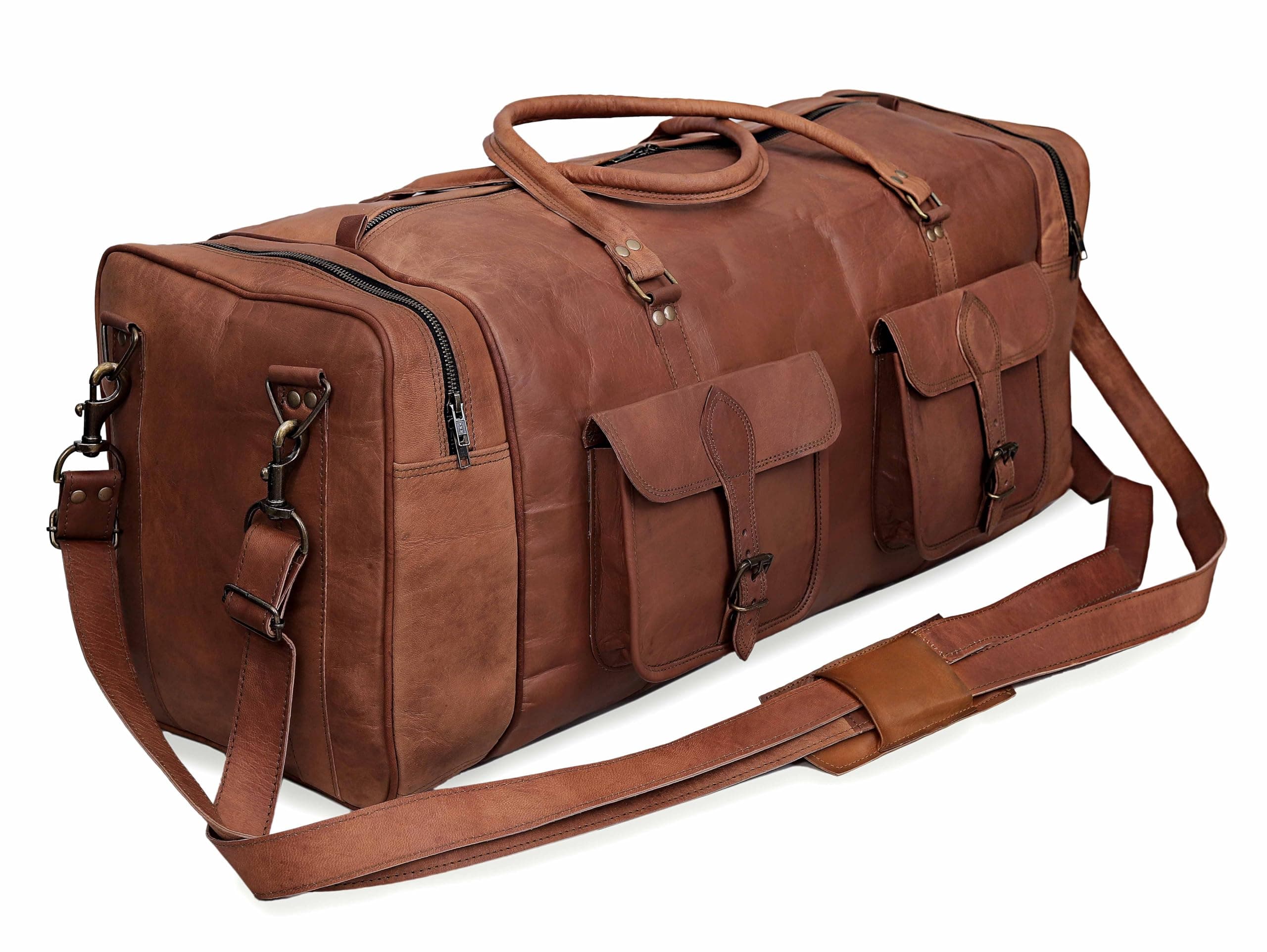 Leather Duffle Bag for Men Luggage Handmade Travel Bag Carry On Luggage Weekender Bags Overnight Gym Sports Cabin Holdall Bag For Airplanes Men And Women (30 Inch Brown)