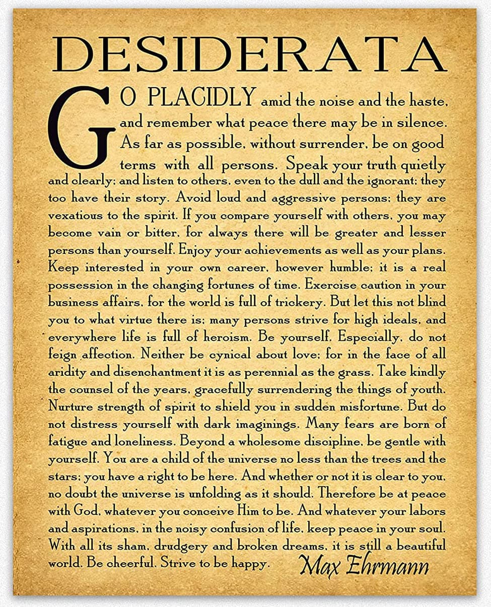 Desiderata Poem Desiderata Print Desiderata Poster Poetry Wall Art Graduation Gift Graduation Poem Student Poem Gift by Max Erhmann 1927 (5 x 7, Vintage)