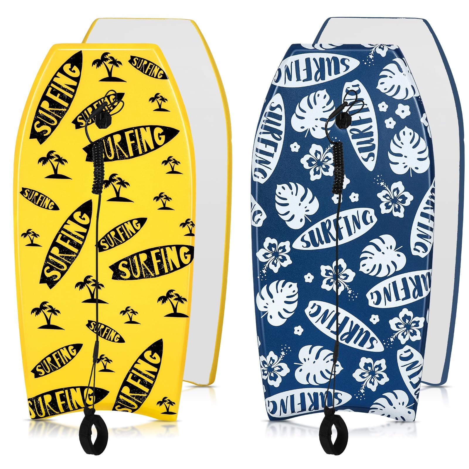 2 Pcs Body Boards for Beach, Lightweight PE Bodyboard Surfboards with EPS Core, Wrist Leash, XPE Deck and HDPE Slick Bottom for Kids Teens Adults Pool Surfing