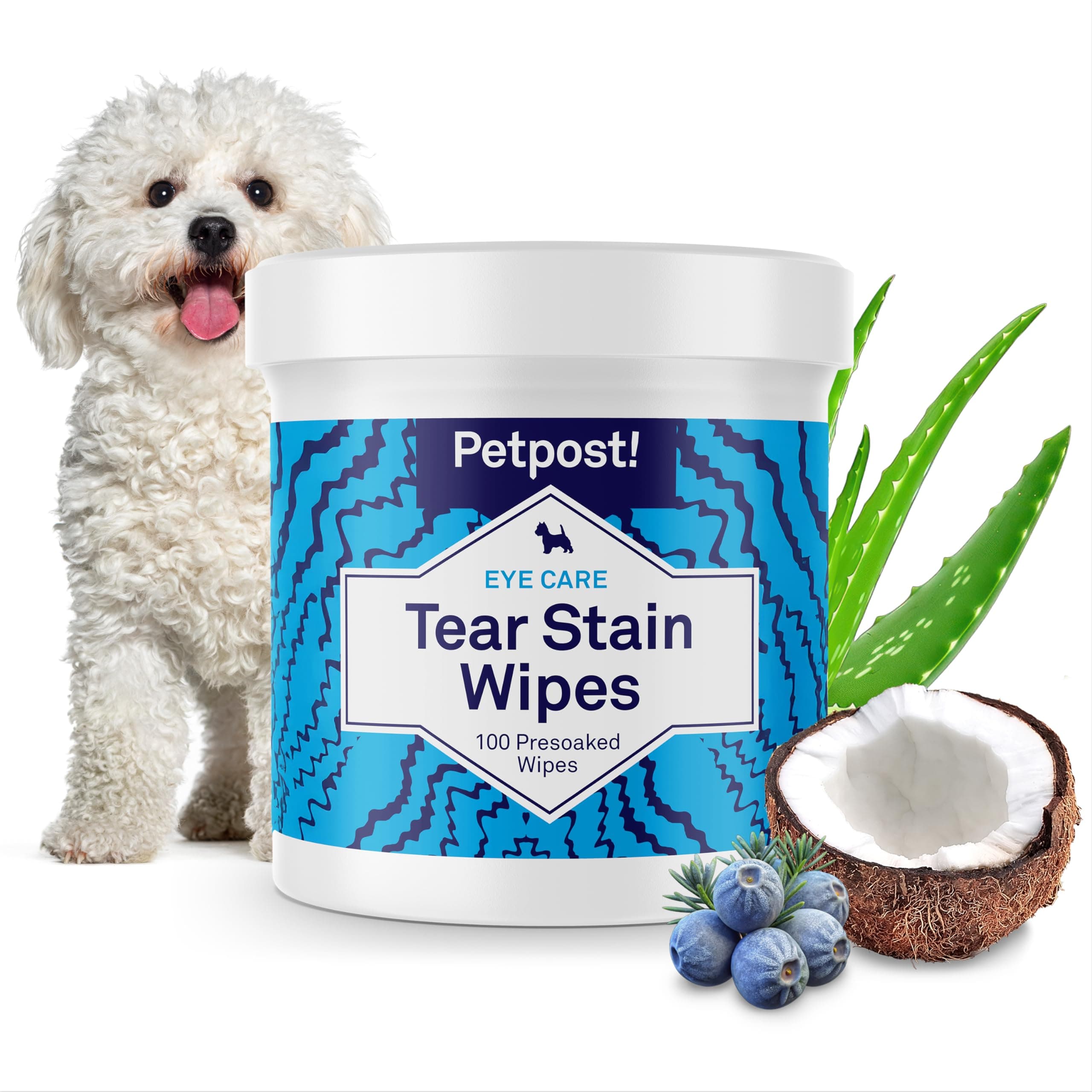 Petpost | Tear Stain Remover Wipes - 100 Presoaked Cotton Pads - Best Natural Eye Crust Treatment for White Fur - Maltese Angels Approved - Chemical and Bleach Free (100 ct.)