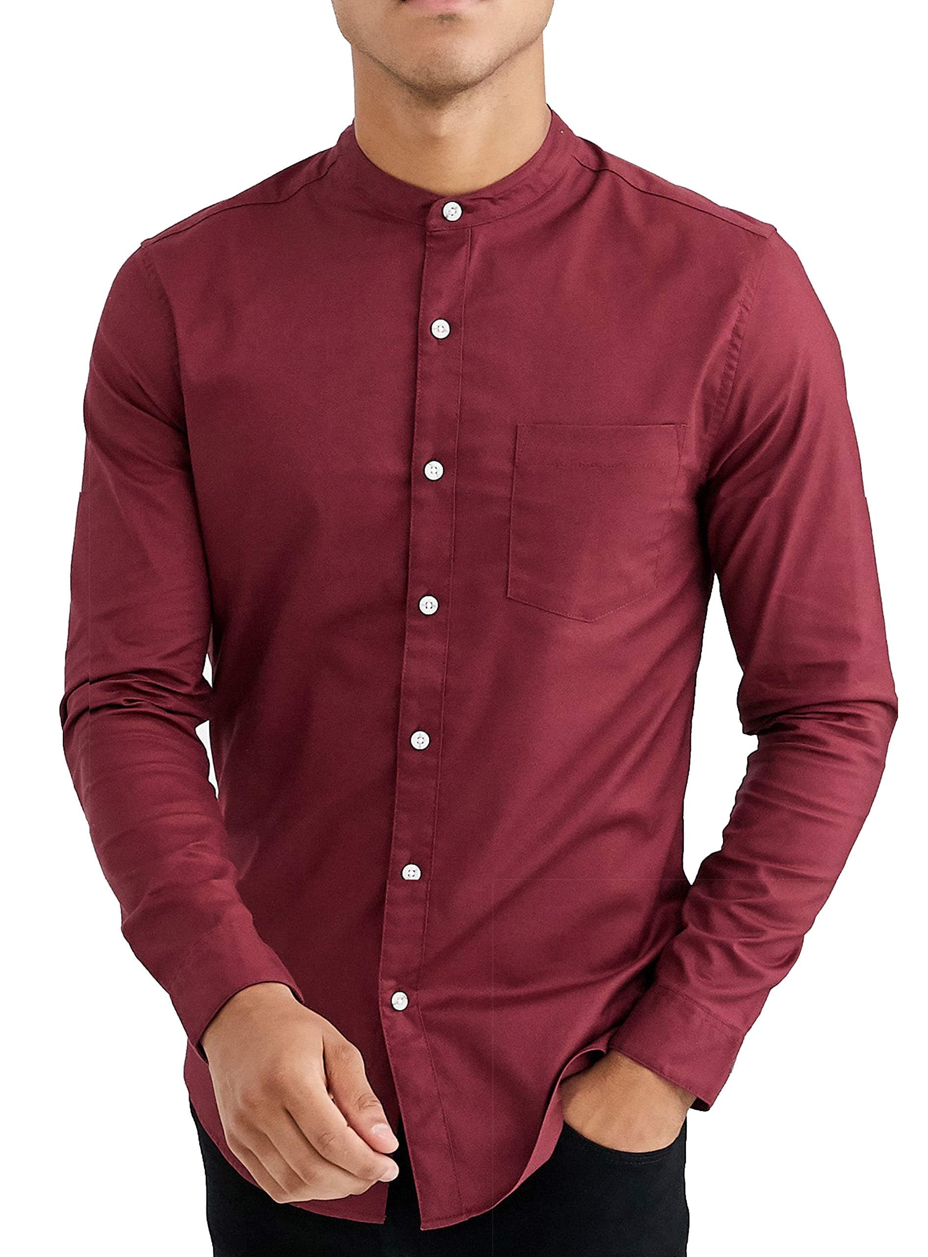 Richard Hawkes Men's Regular Fit Grandad Casual Oxford Shirt Long Sleeve Mandrin Collar