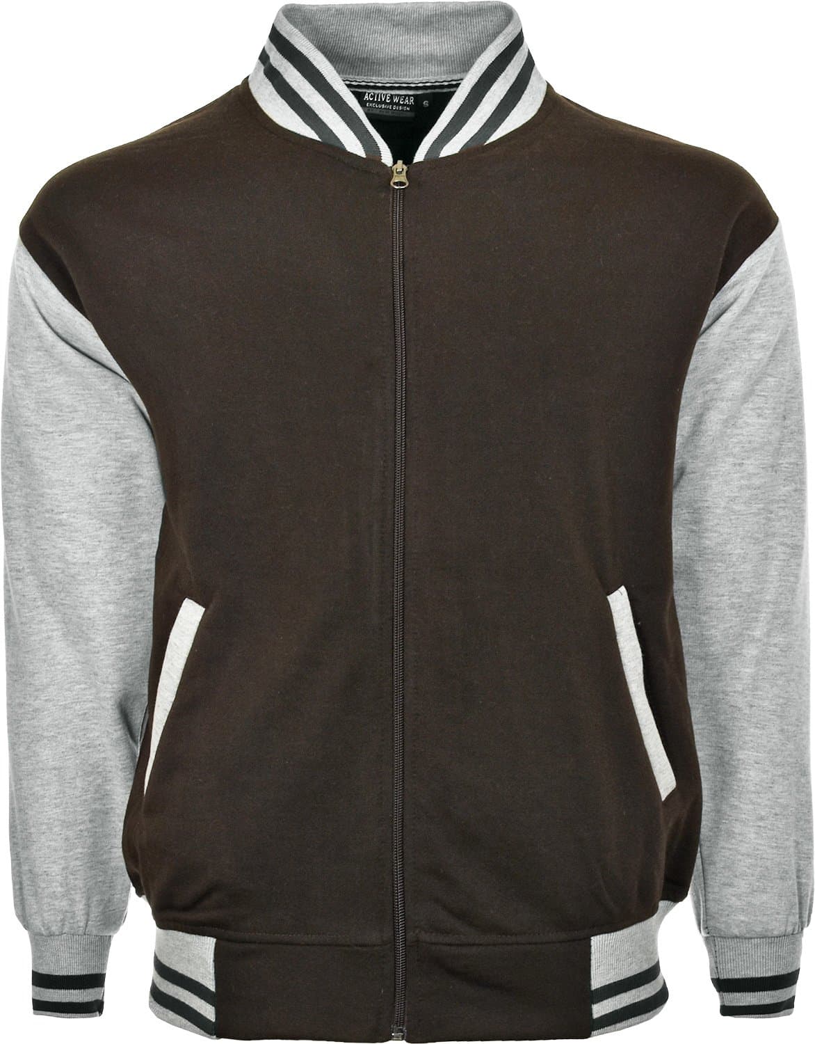 ActivewearMen &Women Baseball Varsity Hooded Bomber Jacket with Pockets &Open End Zip Size S to 2XL (L, Brown)