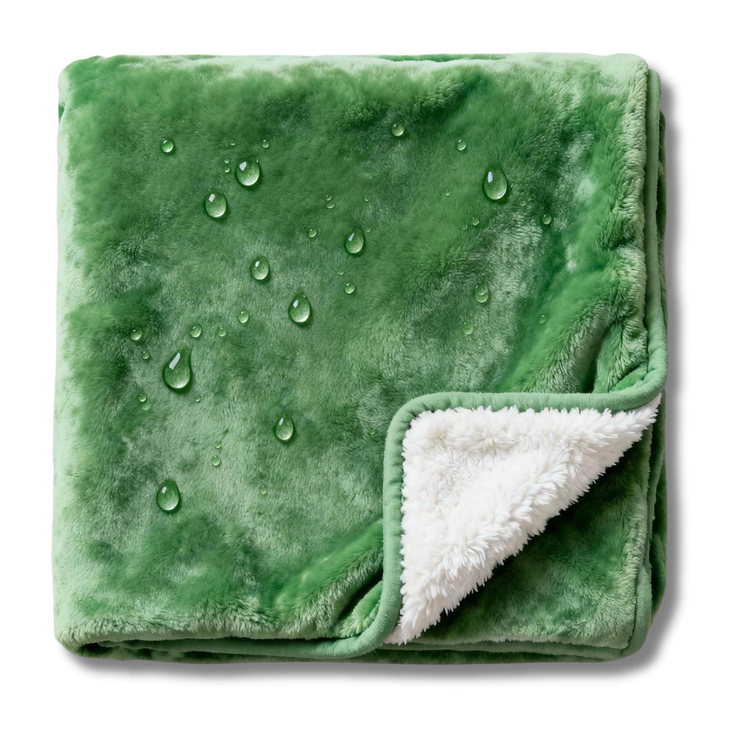 CREW FLX Waterproof Blanket for Bed Intimacy (80"x 60" Queen Size) Reversible Fleece | Sherpa, Love Blanket, Water Proof TPU Stain Proof Couch Furniture Mattress Winter Large Dog Bed Cover - Green