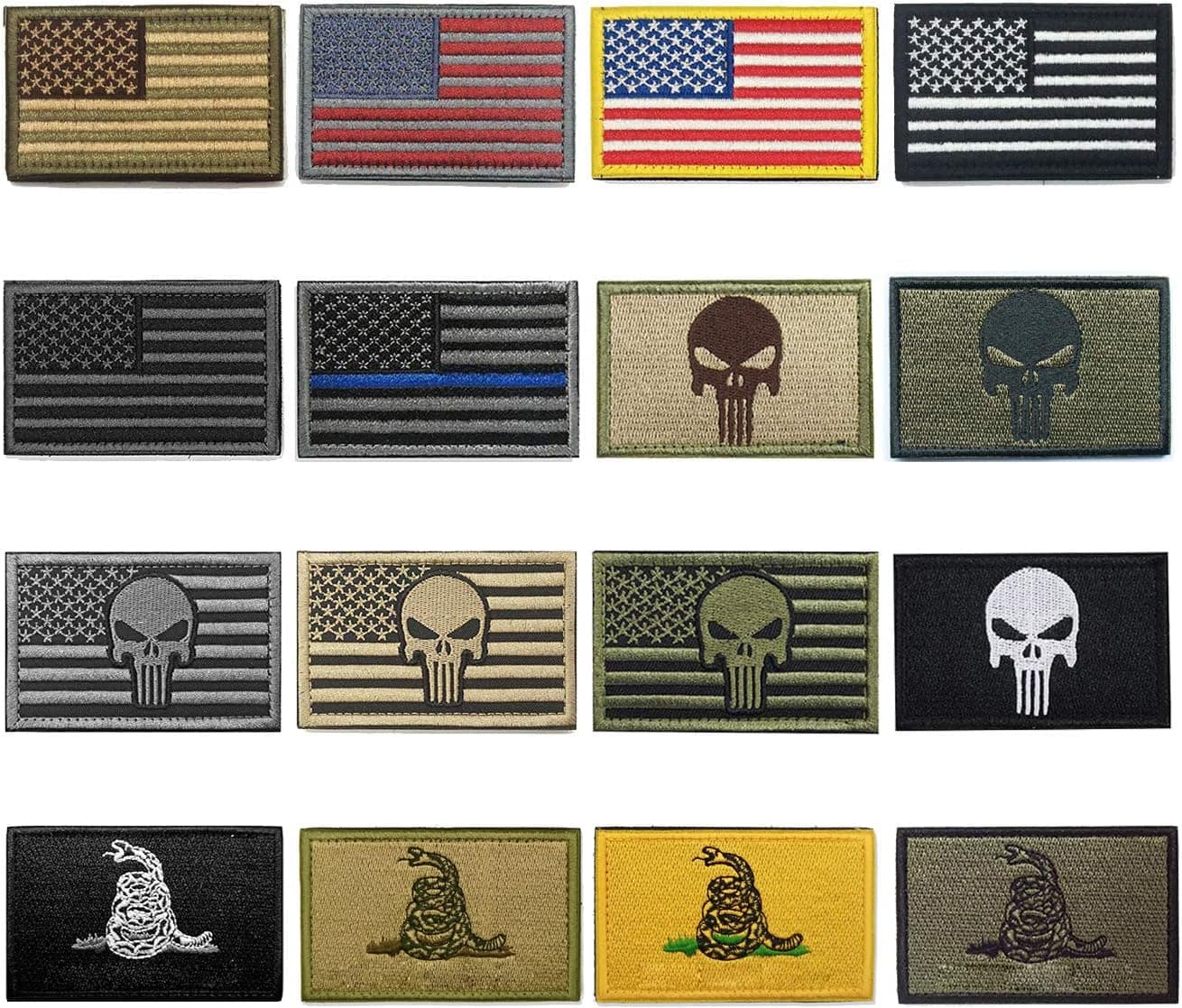 WZT Bundle 16 Pieces American Flag Tactical Morale Military Patch Set