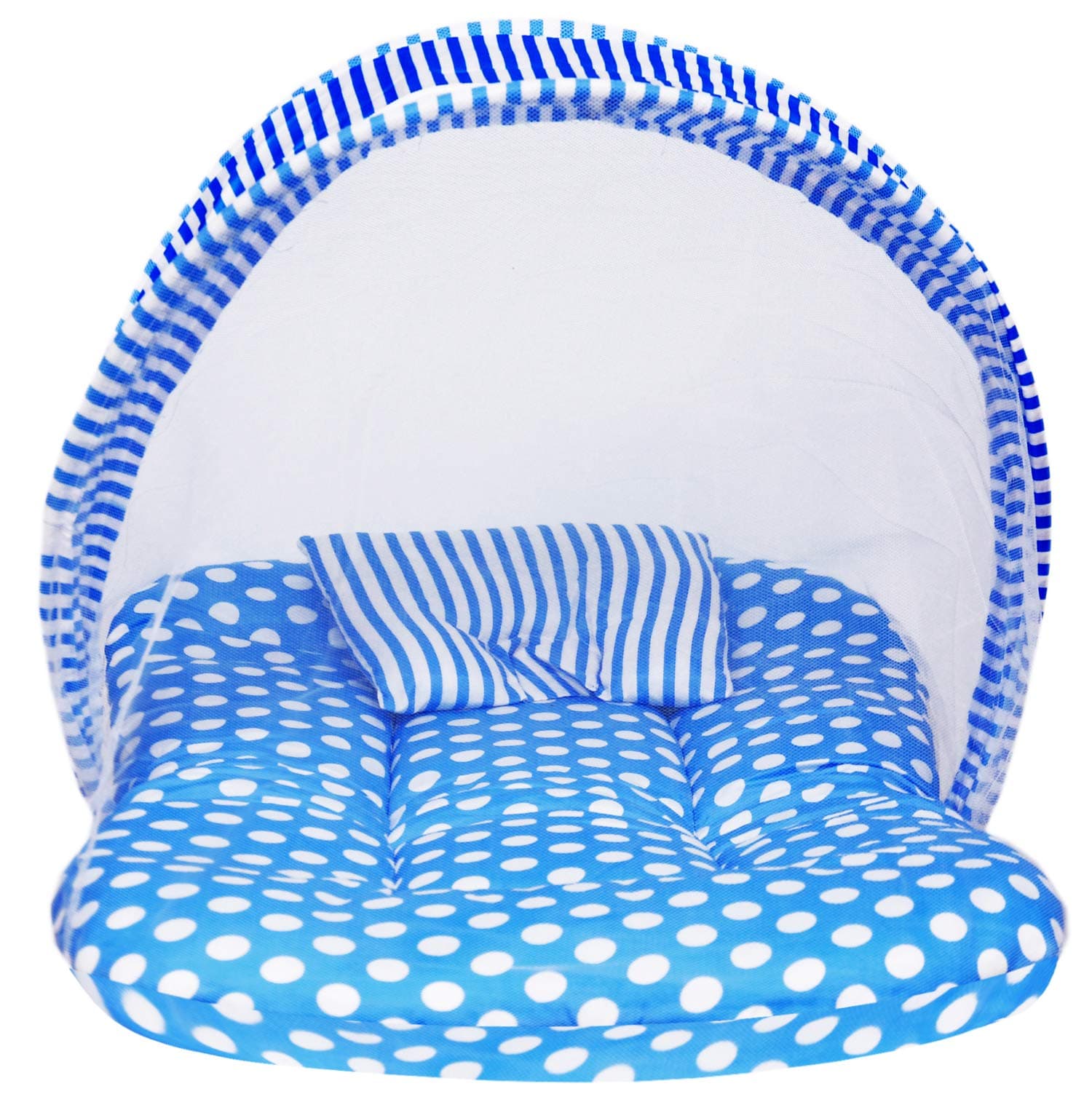 Momy Mom Baby Foldable Mosquito Net with Bedding Set and Pillow | Newborn Babies Net Bed; Polycoton, 1-9 Months- Sky Blue