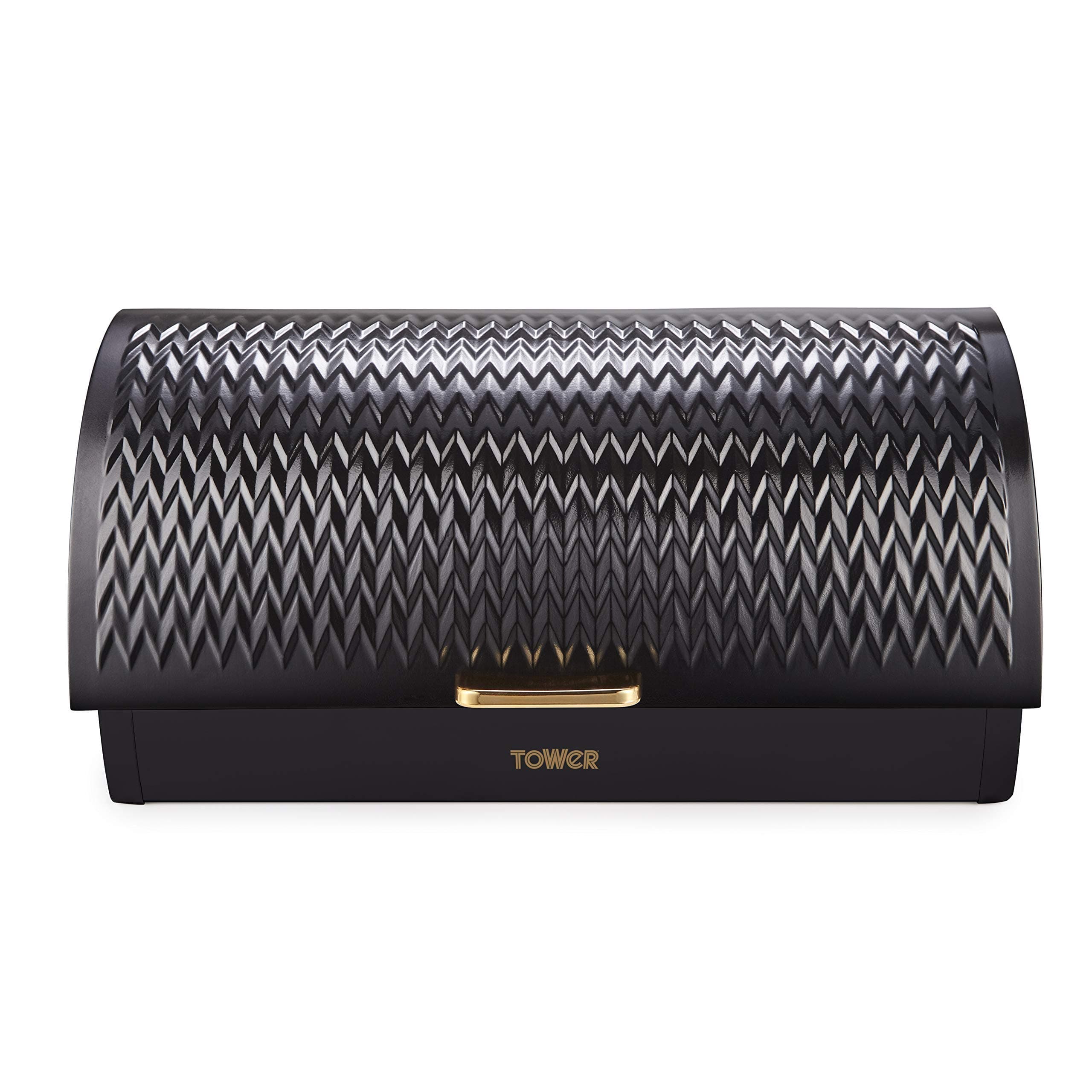 Tower Empire Roll Top Bread Bin, Stainless Steel, Black and Brass, One Size