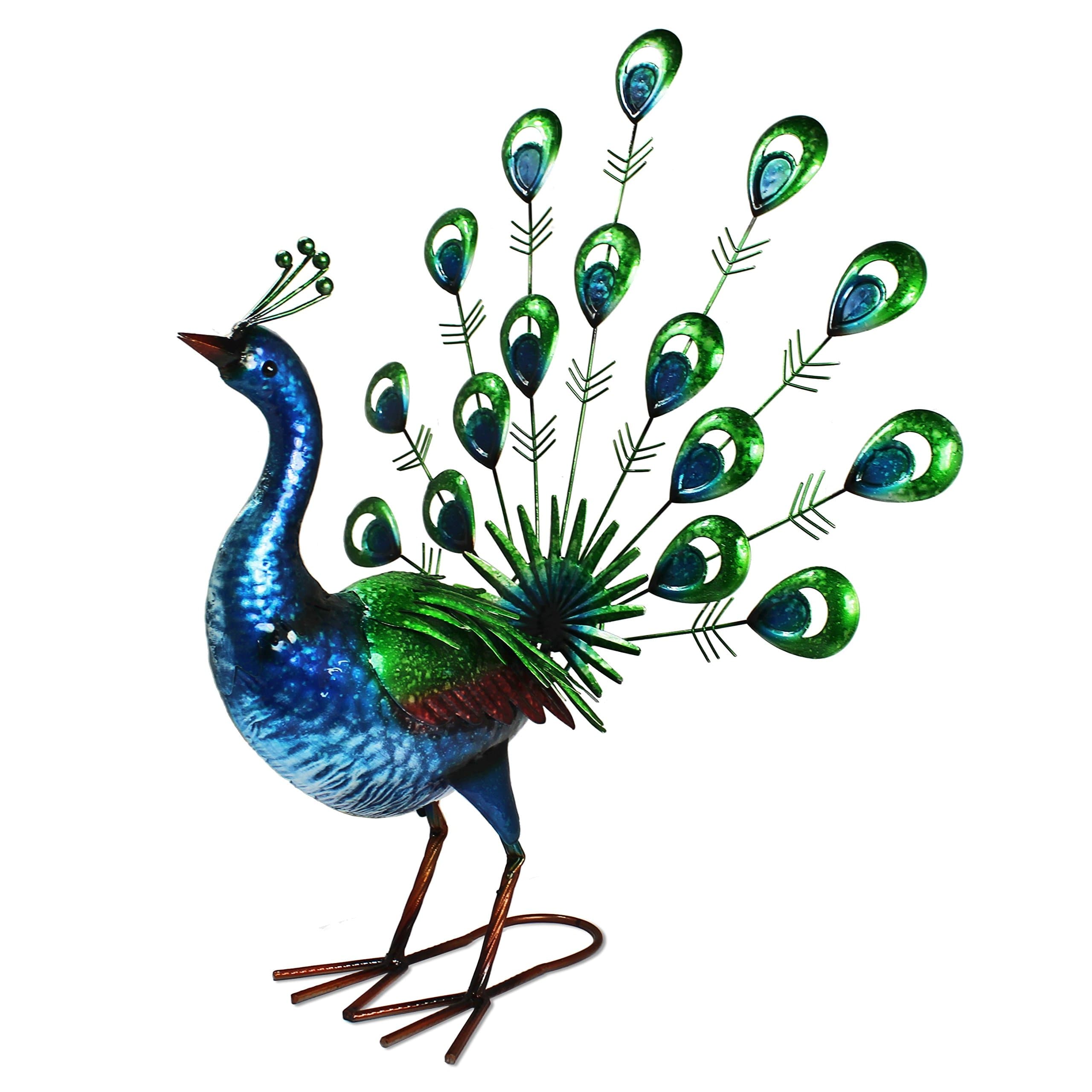 Primus® Lifelike Metal Hand Painted Vibrant Fan Tail Peacock Garden Ornament for Indoor or Outdoor Use - Lifesize, Realistic