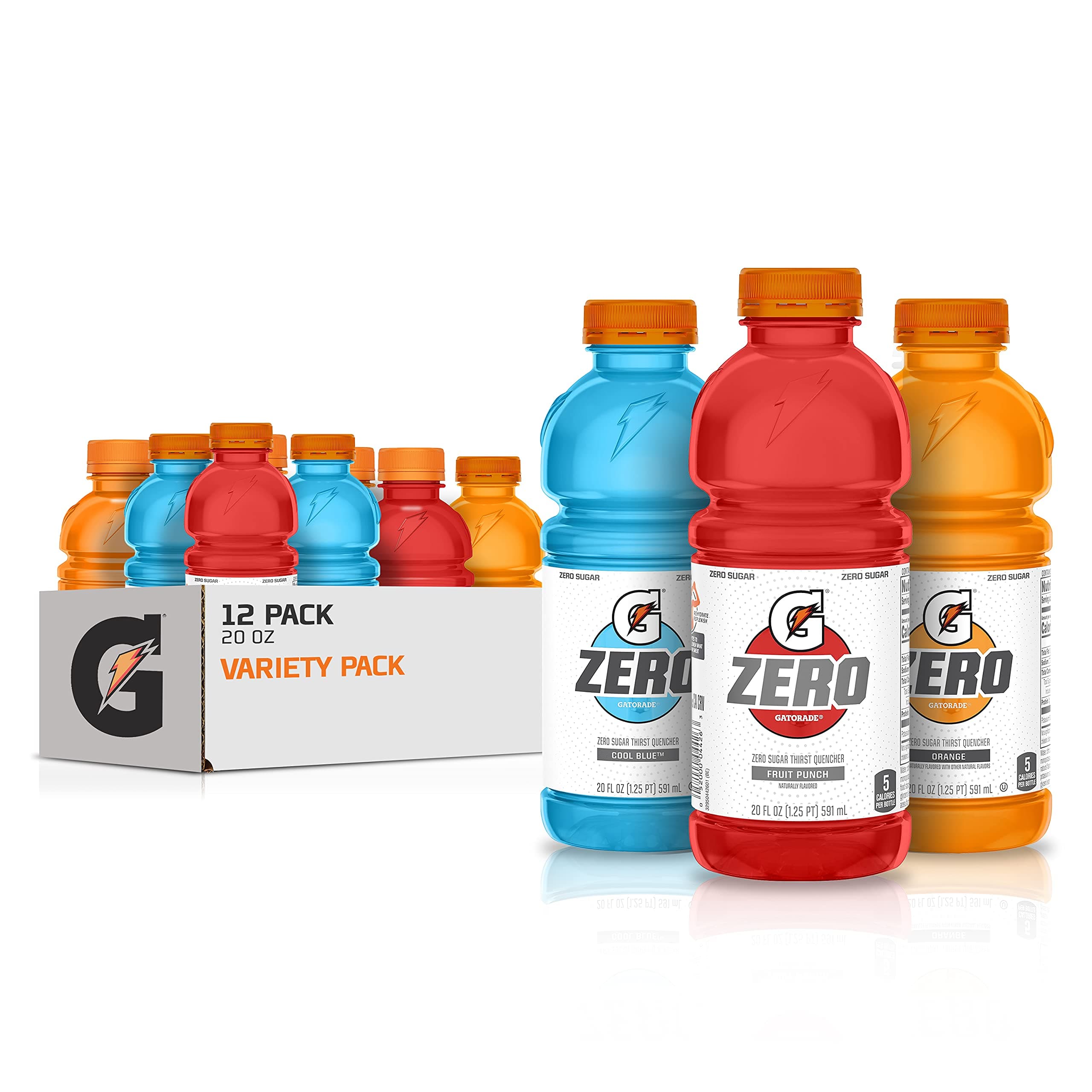 G Zero Thirst Quencher, 3 Flavor Variety Pack, 20 Fl Oz Bottles, Pack of 12