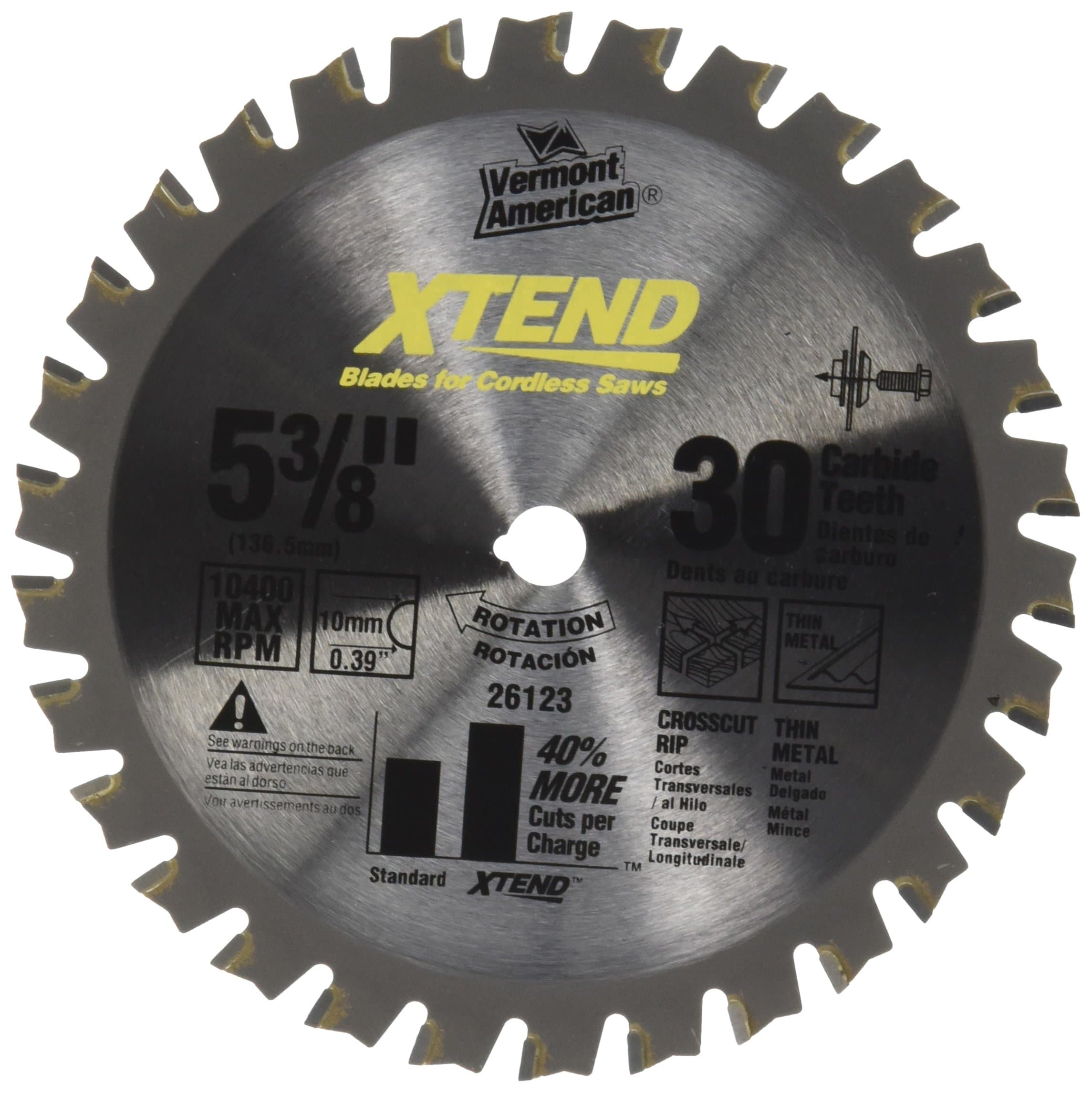 Vermont American 26123 10mm Arbor 5-3/8-Inch 30 Tooth Xtend Fine Finish Cordless Circular Saw Blade