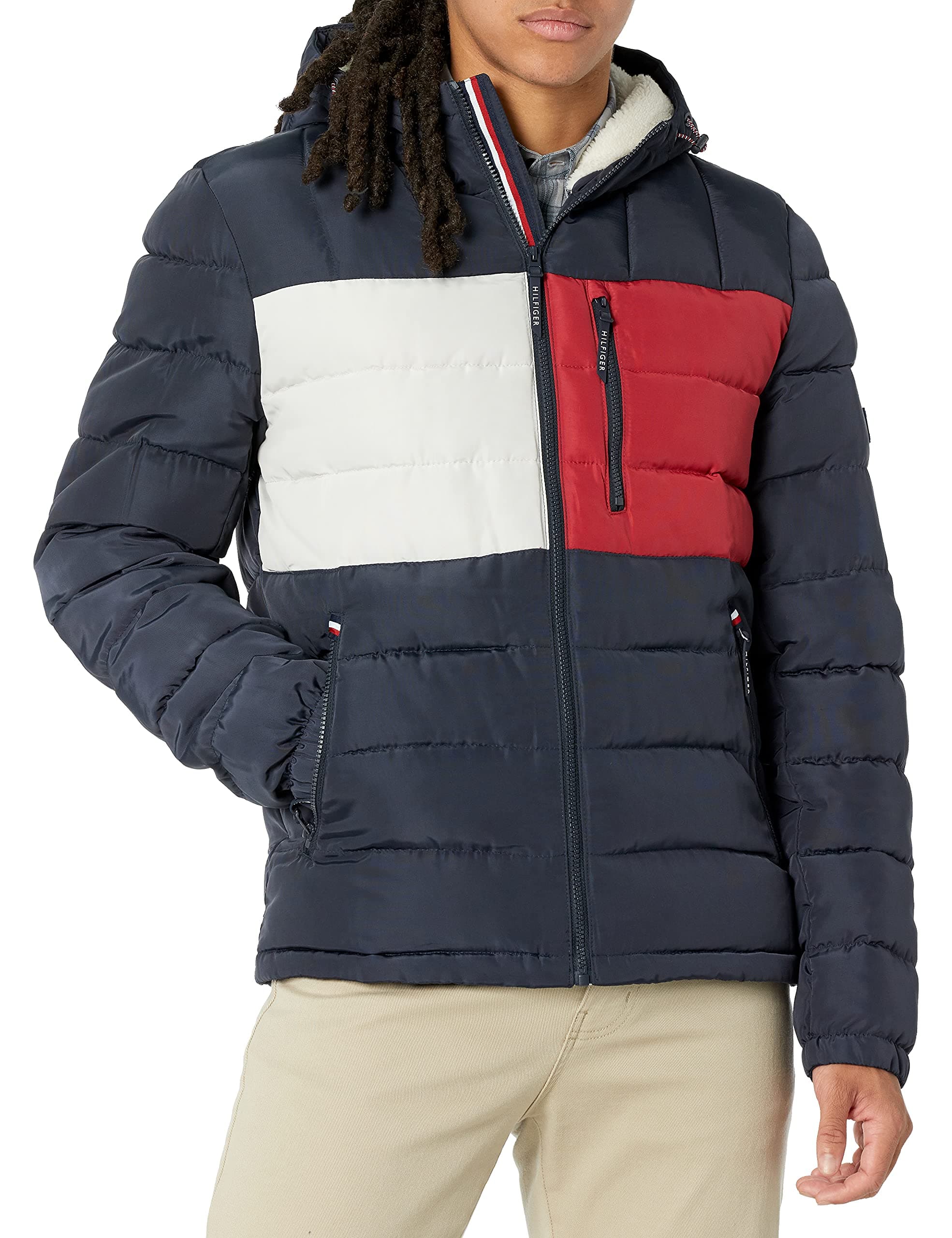 Men's Midweight Sherpa Lined Hooded Water Resistant Puffer Jacket