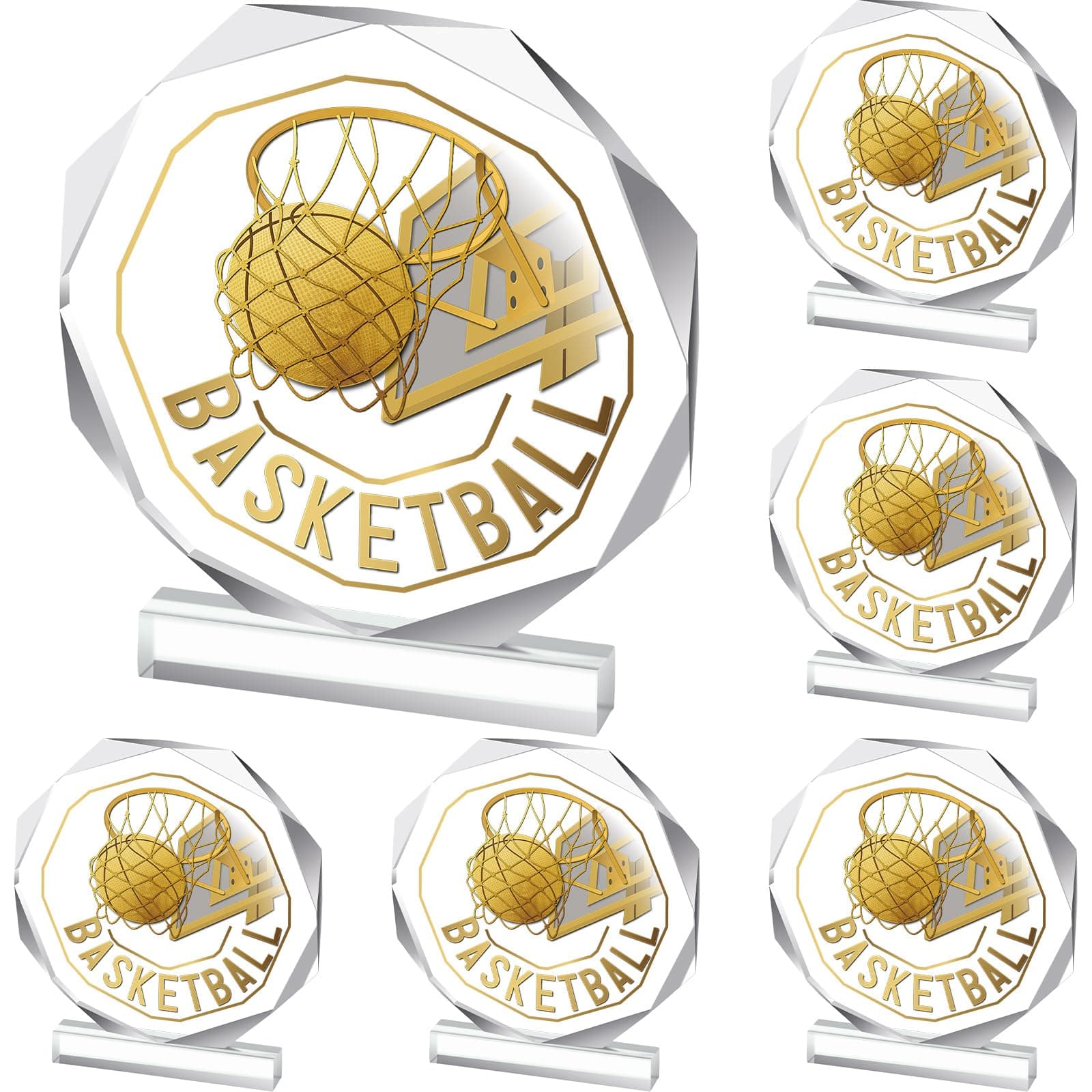 6 Pack Sports Trophy Acrylic Award Medals 4.72 x 4.72 Inch Sports Contest Trophies Bulk Plaques Team Prize Gift Trophies for Competition