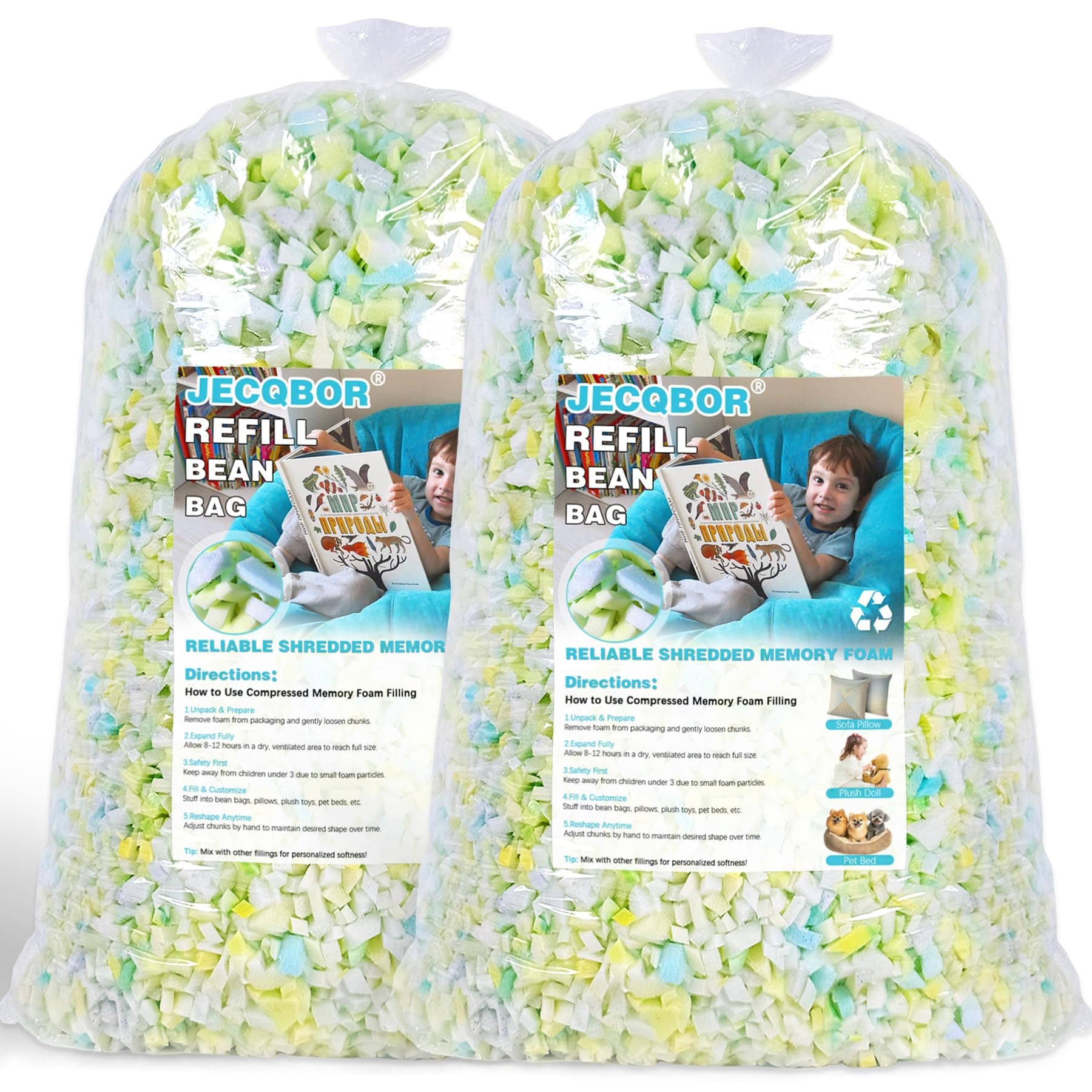 10lbs Shredded Memory Foam Filling for Bean Bag Chair, Premium Beanbag Stuffing High Density Memory Foam Refill