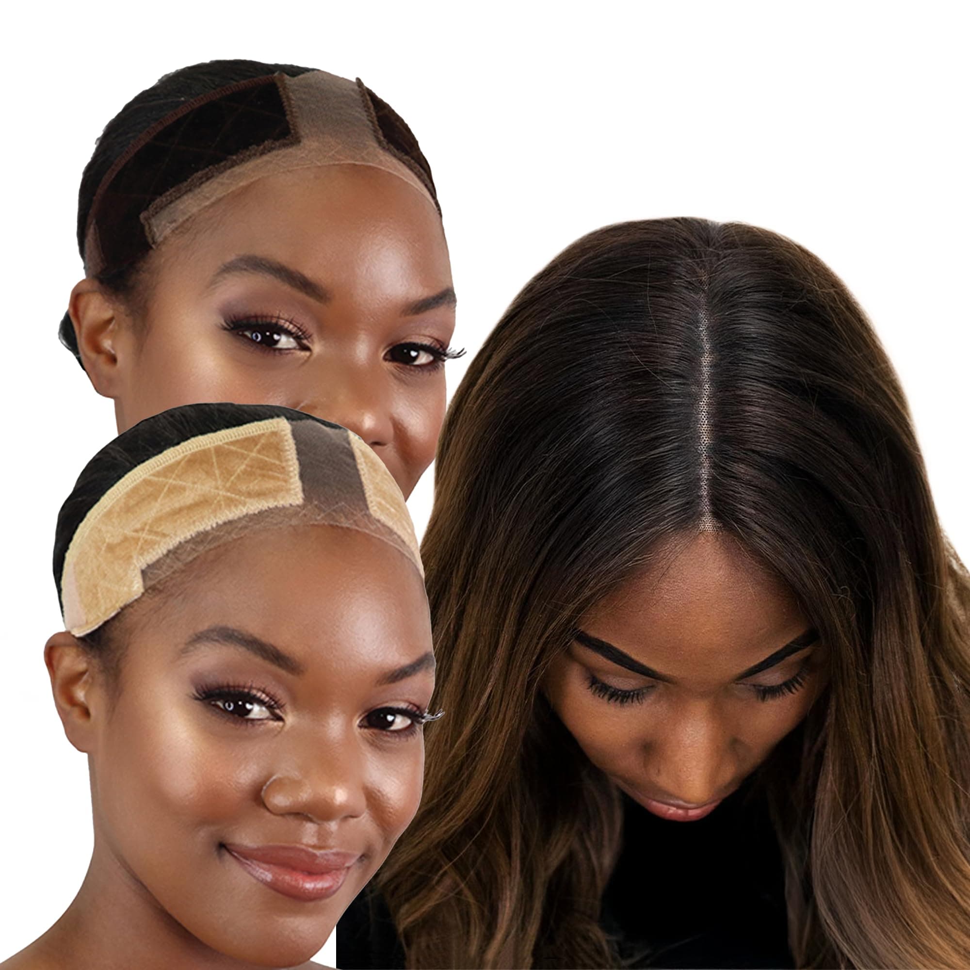 MILANO COLLECTION Wigrip, Premium Lace Wig Band for Women, Fully Adjustable & Reinforced Lace Wig Grip Band by Hairline, Comfortable and Secure Glueless Velvet Headband, Chocolate Brown & Nude