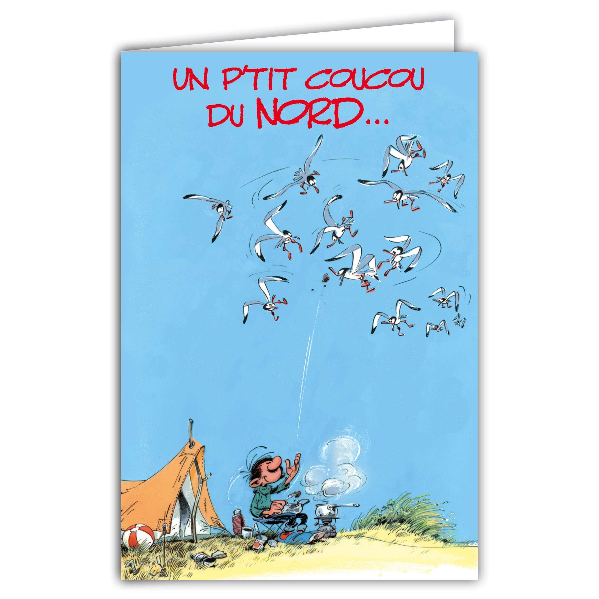 Afie 59 Nordic Gaston Lagaffe Map Great Birthday; Sandy Beach; Seagulls; Tent; Camping; Picnic; Hammock; Cat; Animals